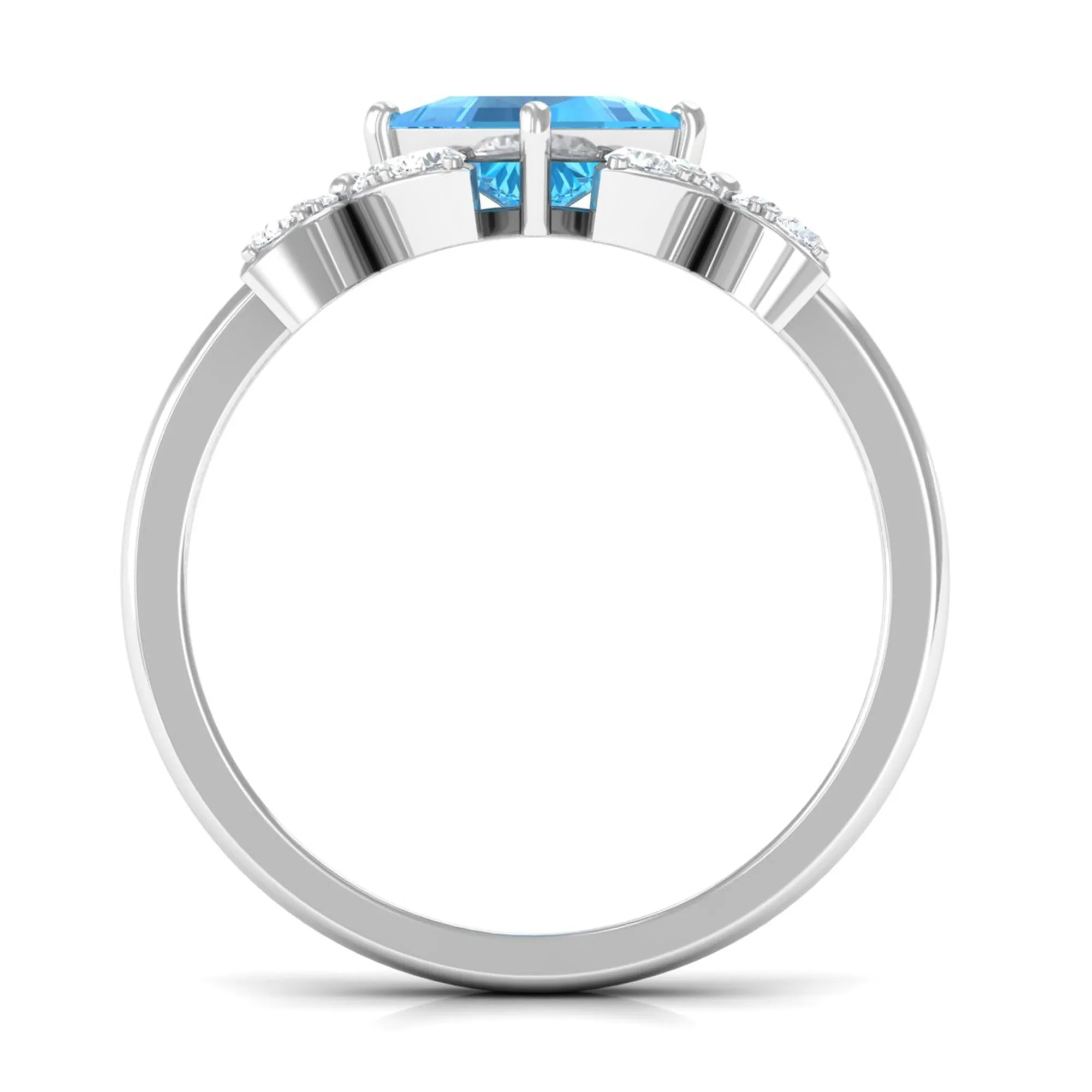 Floral Inspired Swiss Blue Topaz Engagement Ring with Diamond