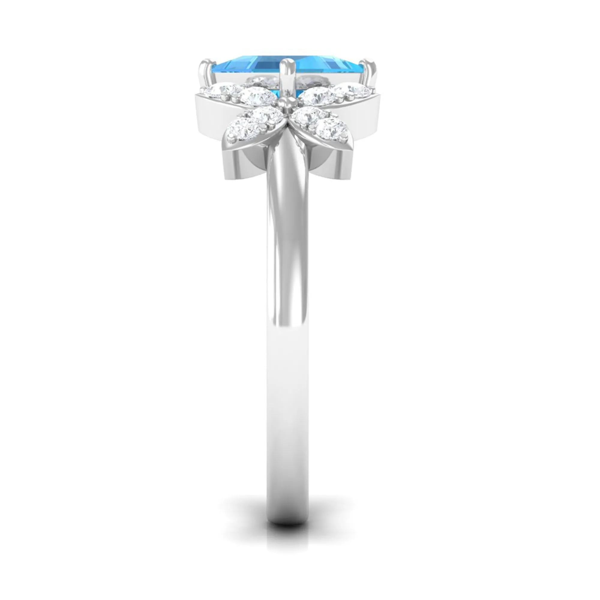 Floral Inspired Swiss Blue Topaz Engagement Ring with Diamond