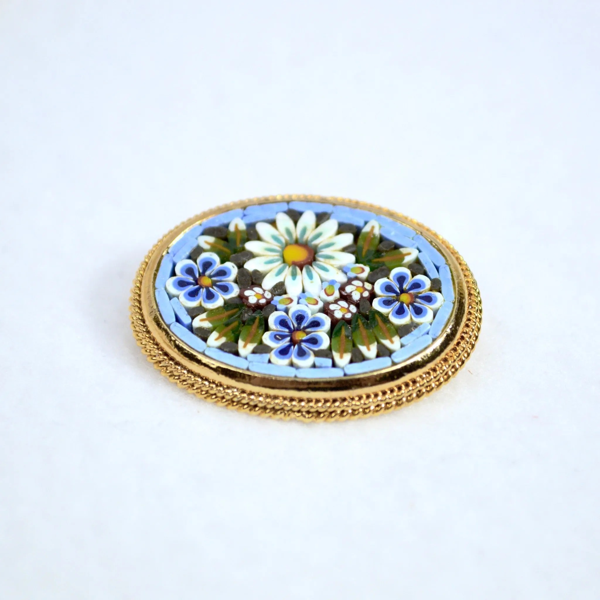 Florentine Mosaic Oval Brooch, Lapel Pin, Made in Italy