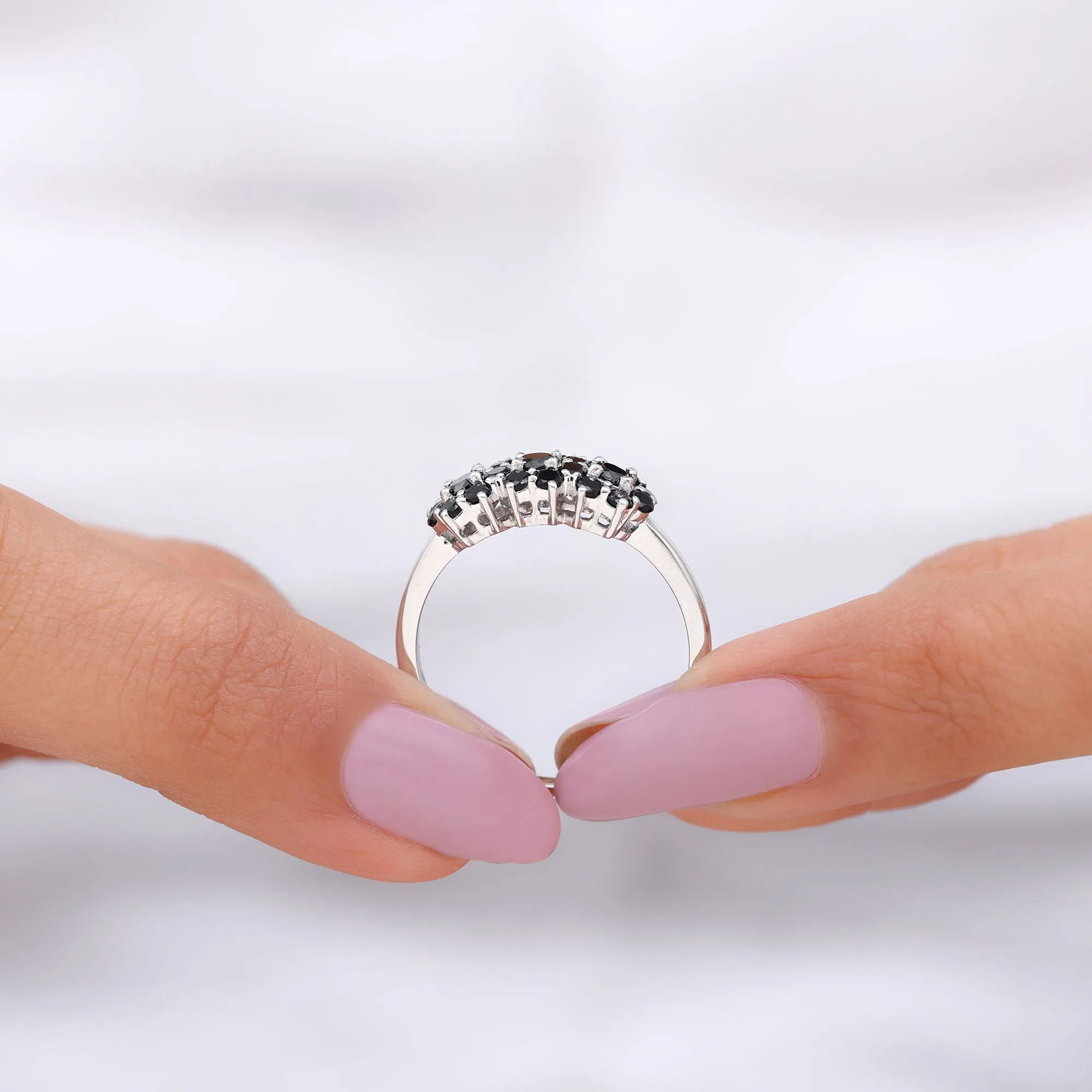 Genuine Black Diamond Flower Cluster Engagement Ring