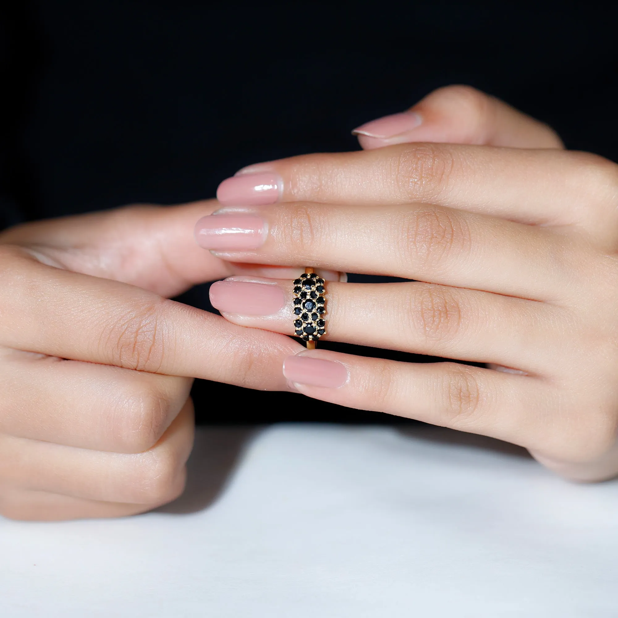 Genuine Black Diamond Flower Cluster Engagement Ring