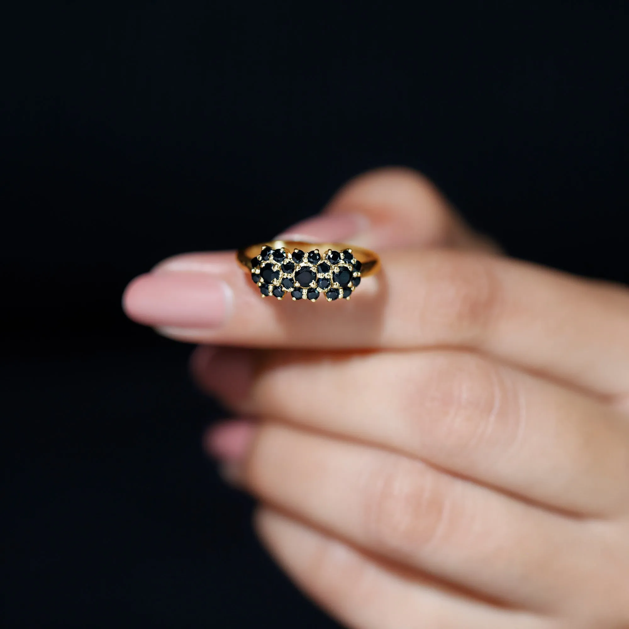 Genuine Black Diamond Flower Cluster Engagement Ring