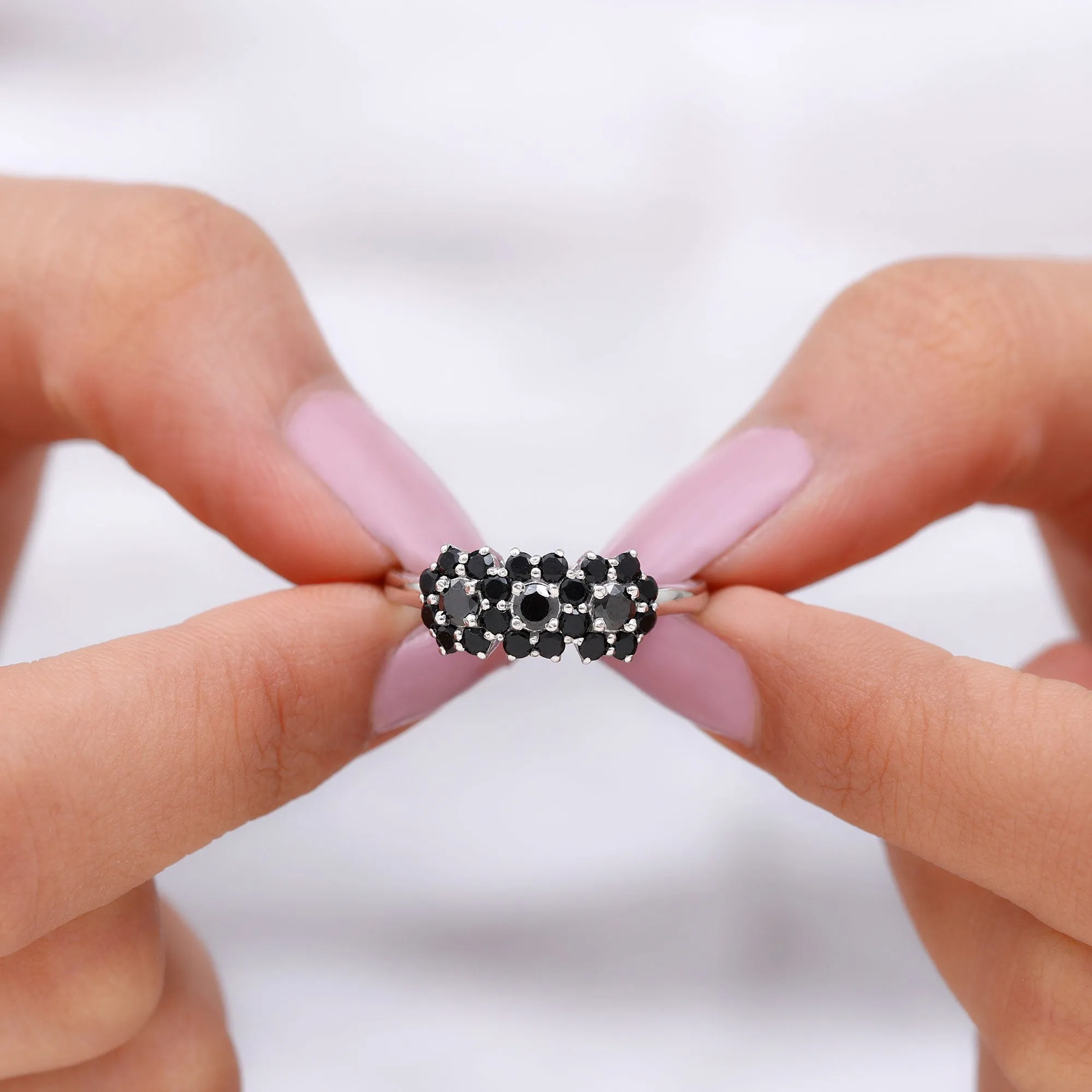 Genuine Black Diamond Flower Cluster Engagement Ring