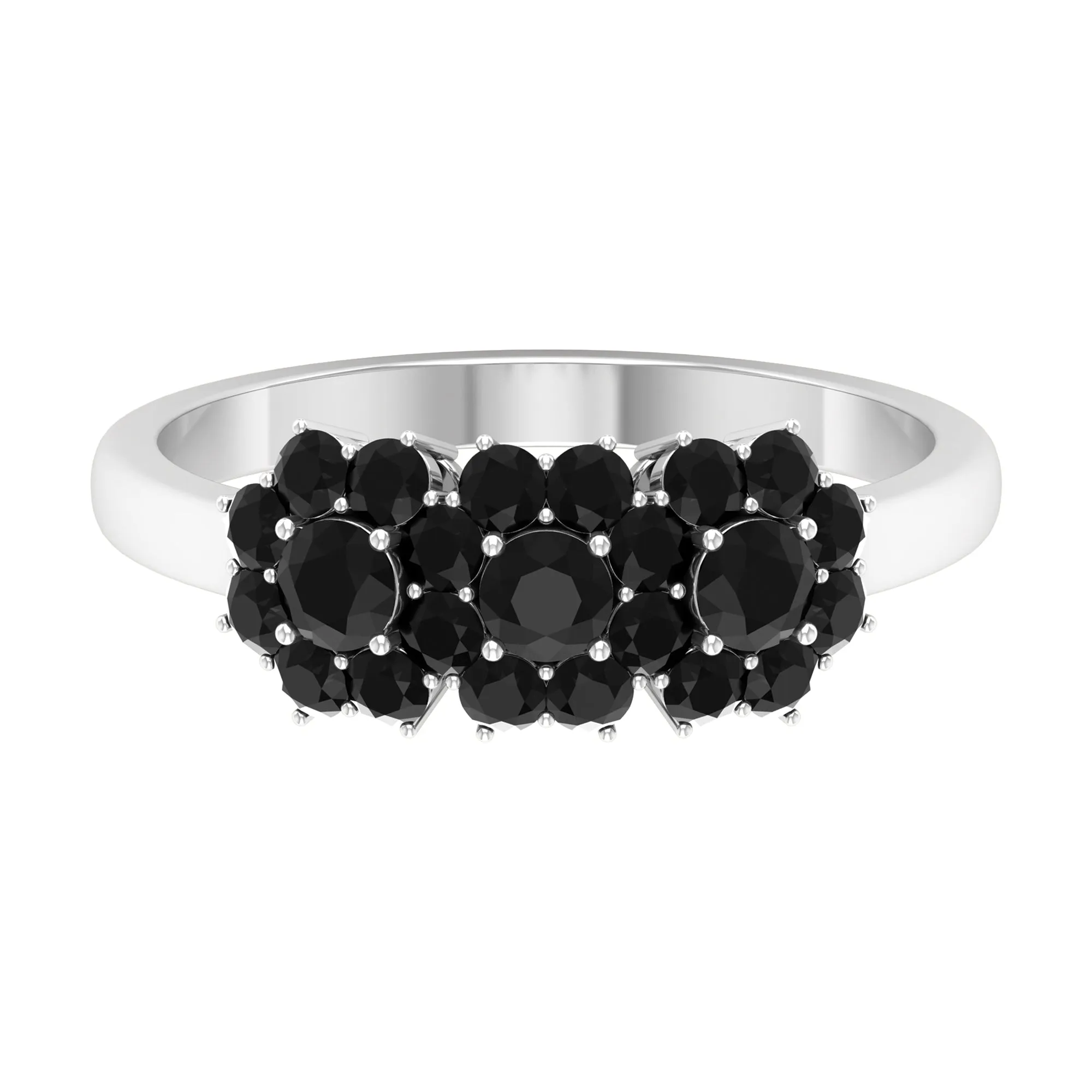 Genuine Black Diamond Flower Cluster Engagement Ring