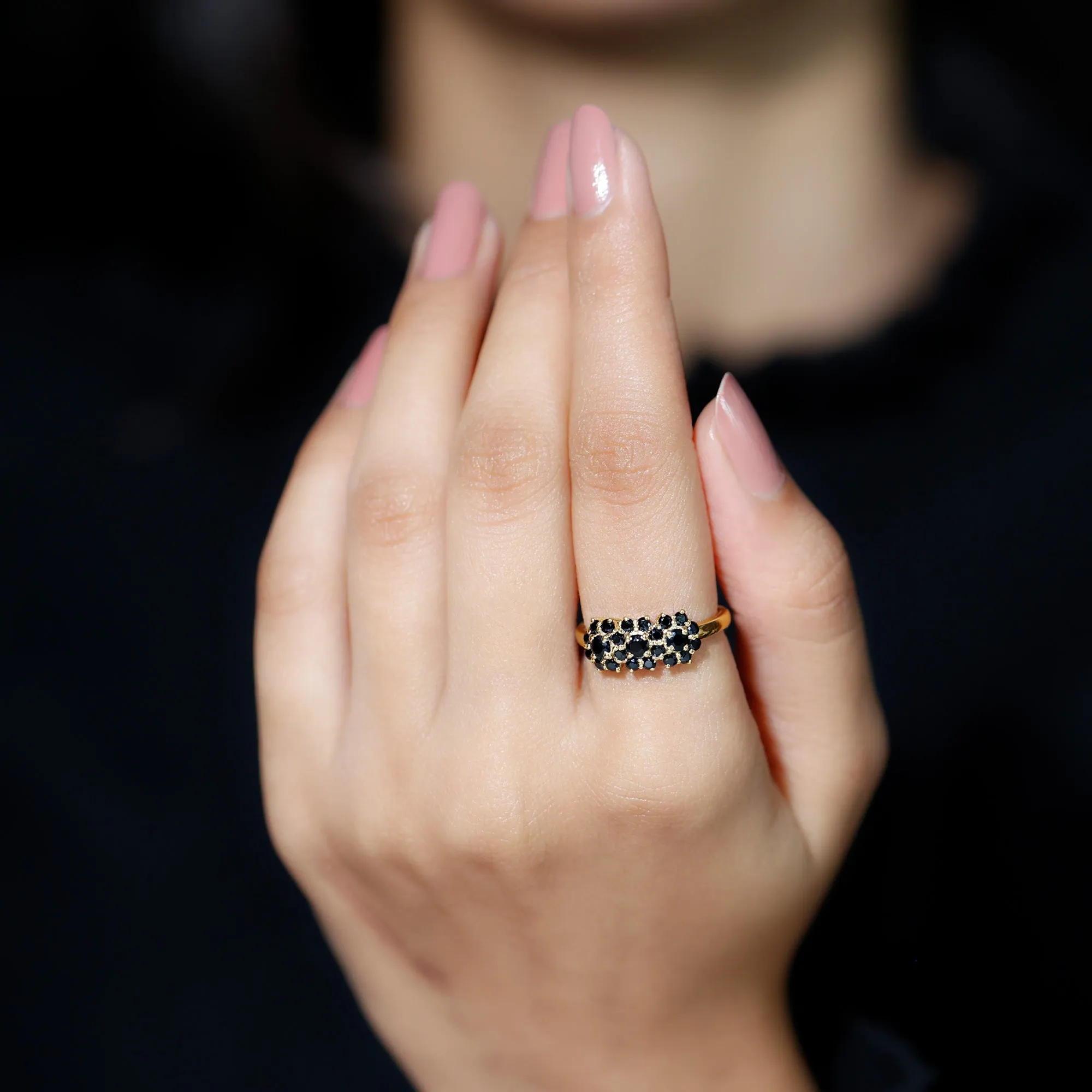 Genuine Black Diamond Flower Cluster Engagement Ring