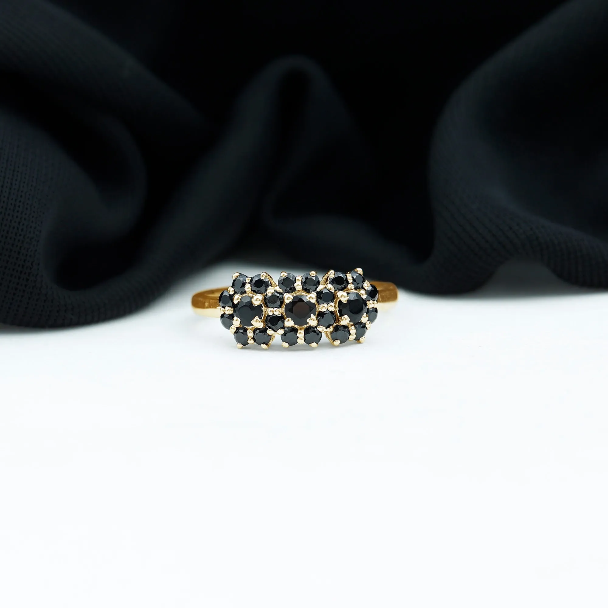 Genuine Black Diamond Flower Cluster Engagement Ring