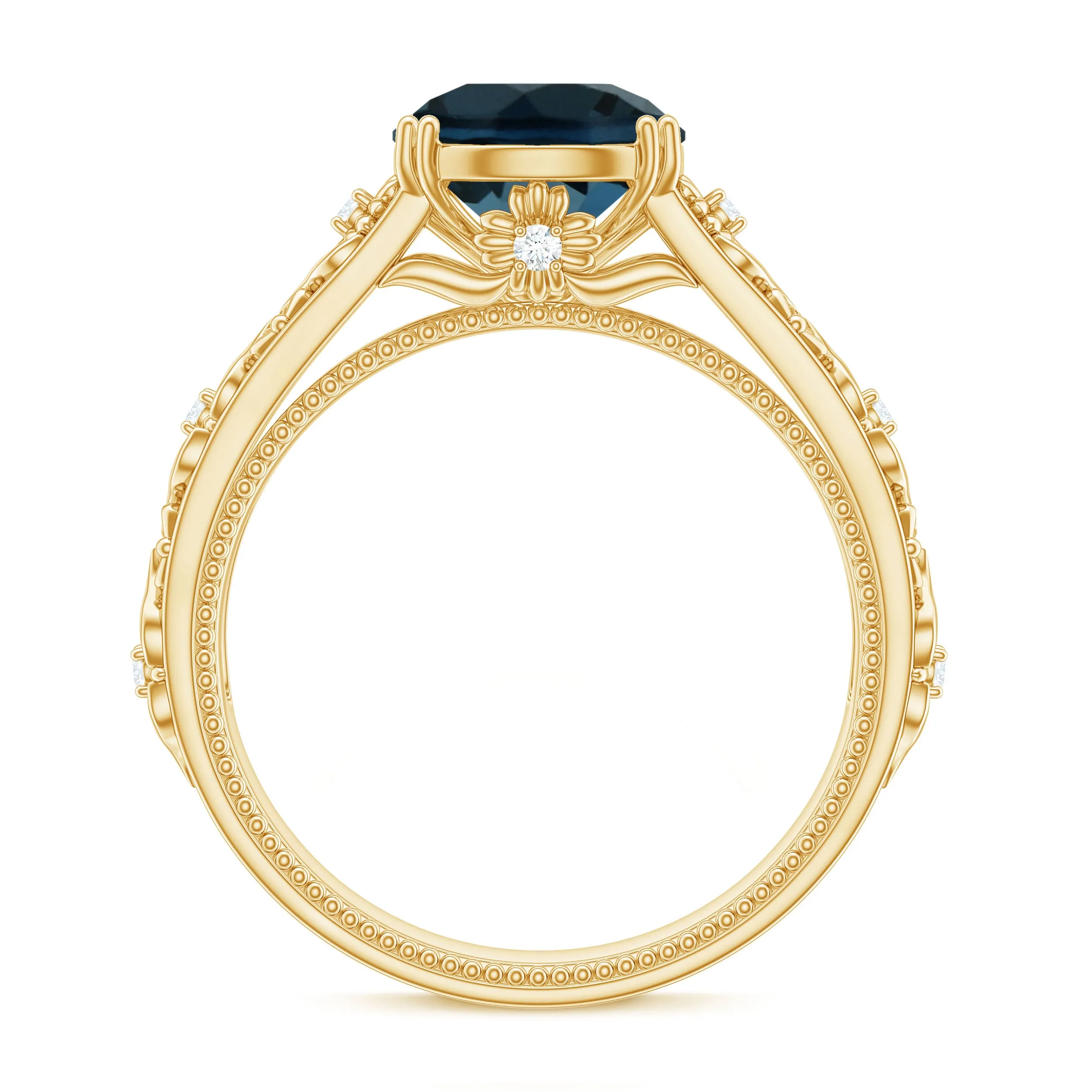 Genuine London Blue Topaz Flower Engagement Ring with Diamond