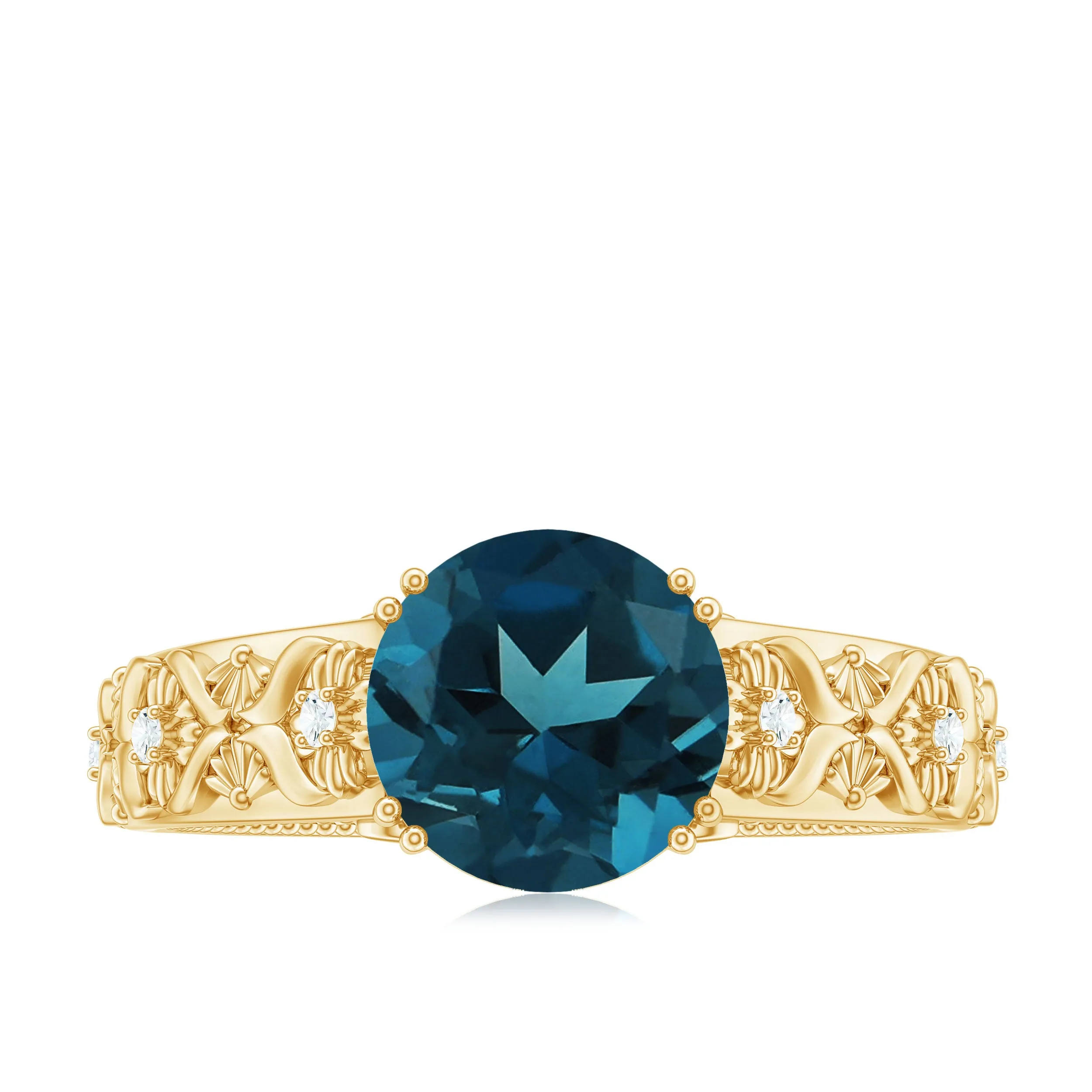 Genuine London Blue Topaz Flower Engagement Ring with Diamond