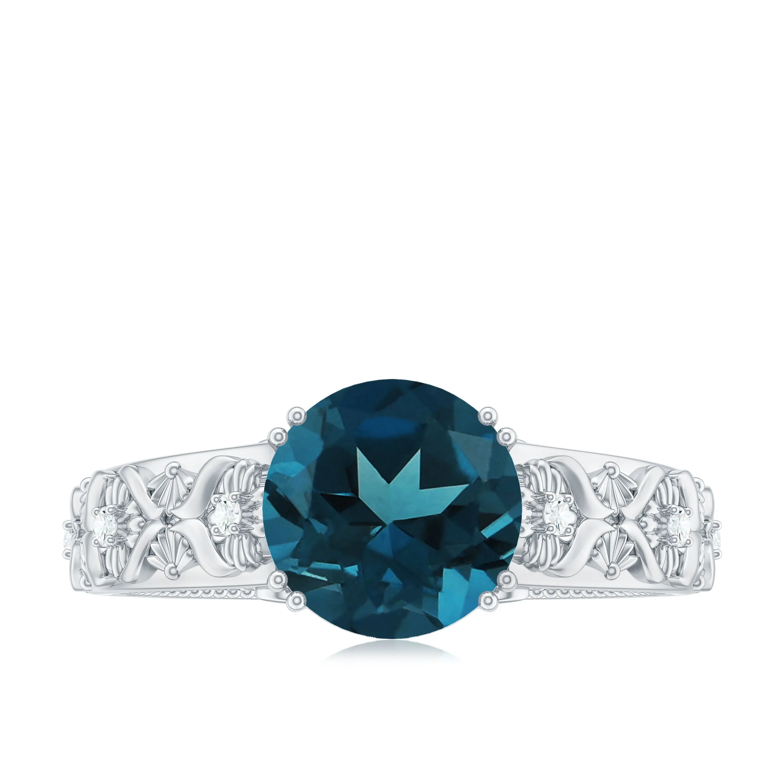 Genuine London Blue Topaz Flower Engagement Ring with Diamond