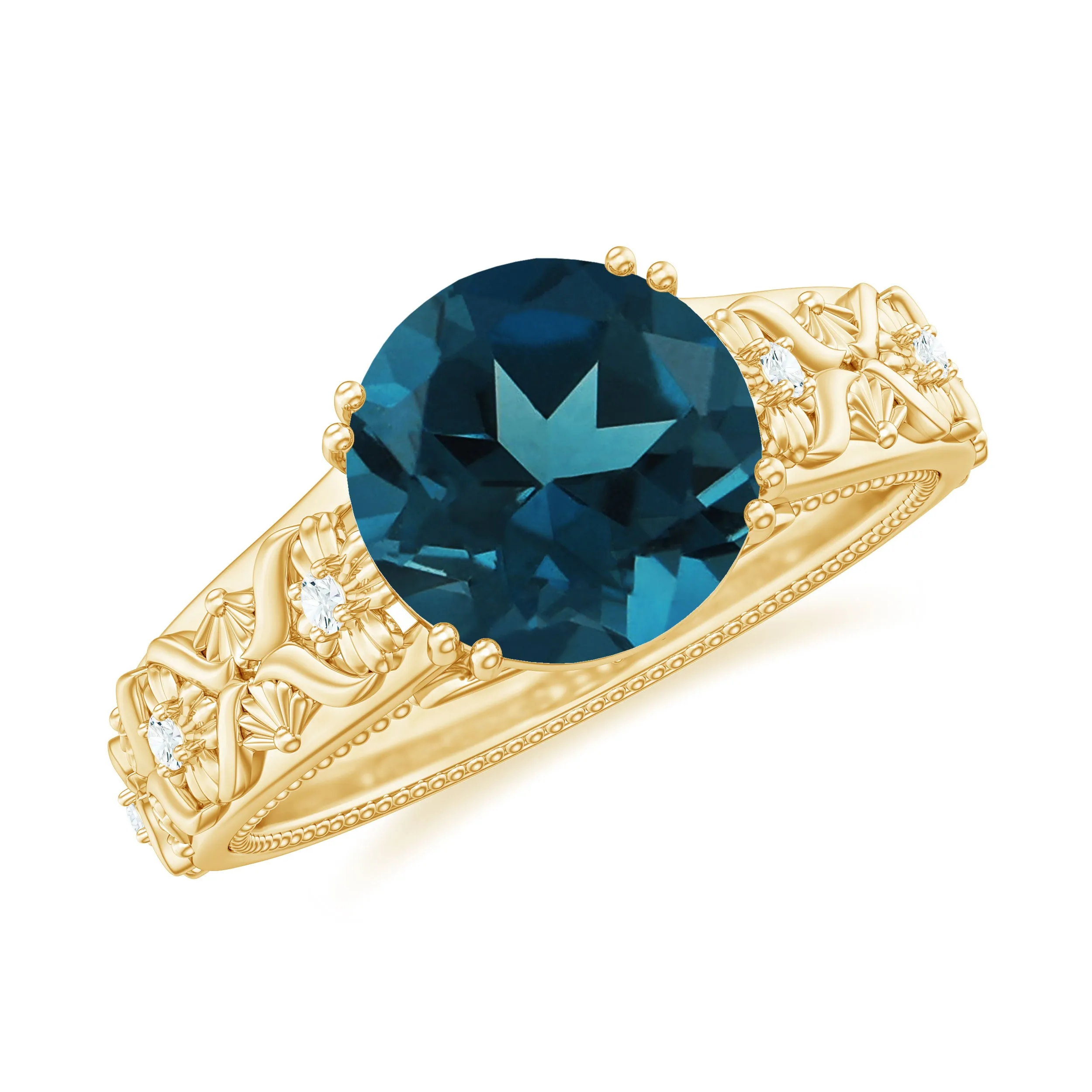 Genuine London Blue Topaz Flower Engagement Ring with Diamond