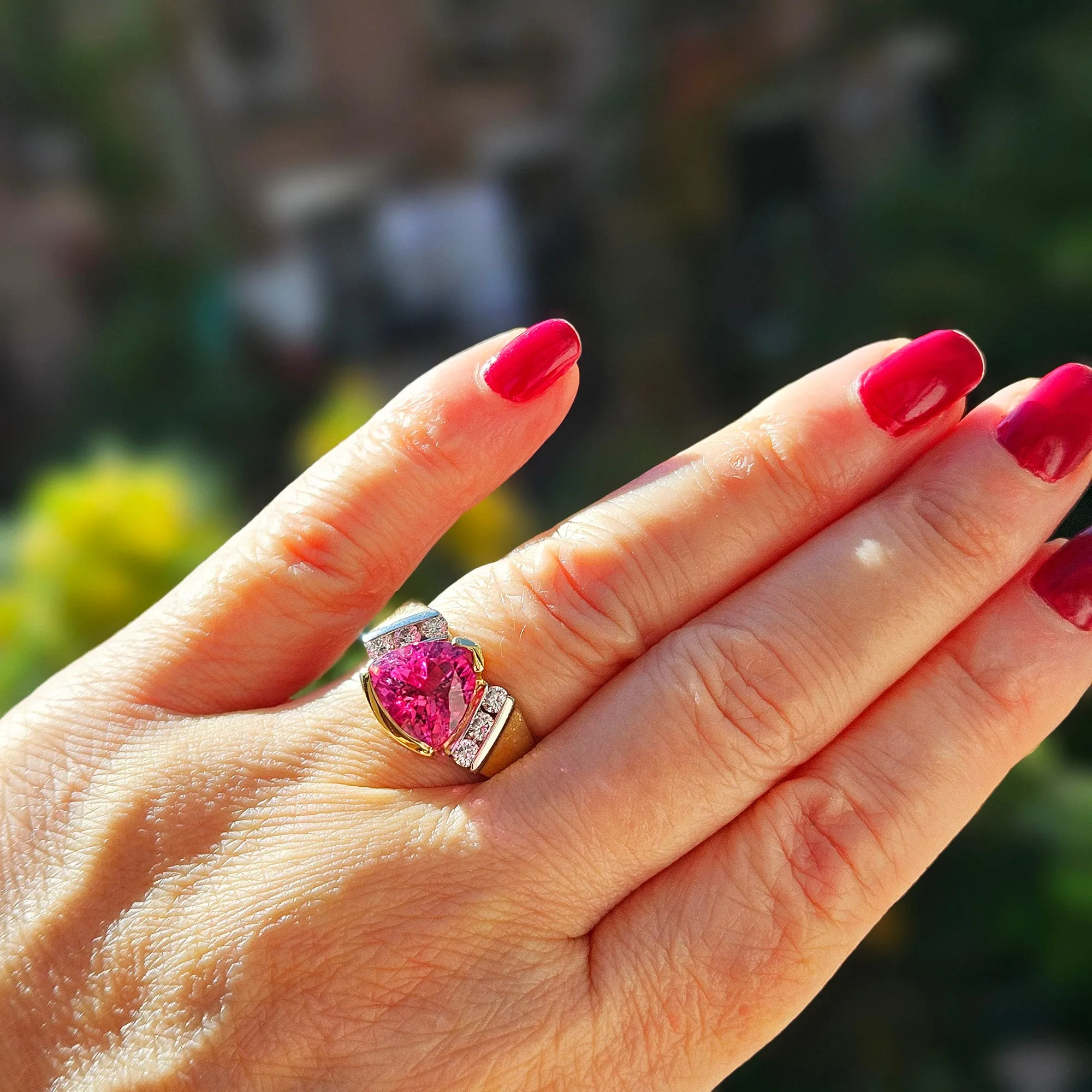 GIA 3.65ct Natural Pink Tourmaline Diamond 18k Yellow Gold Platinum Vintage Ring