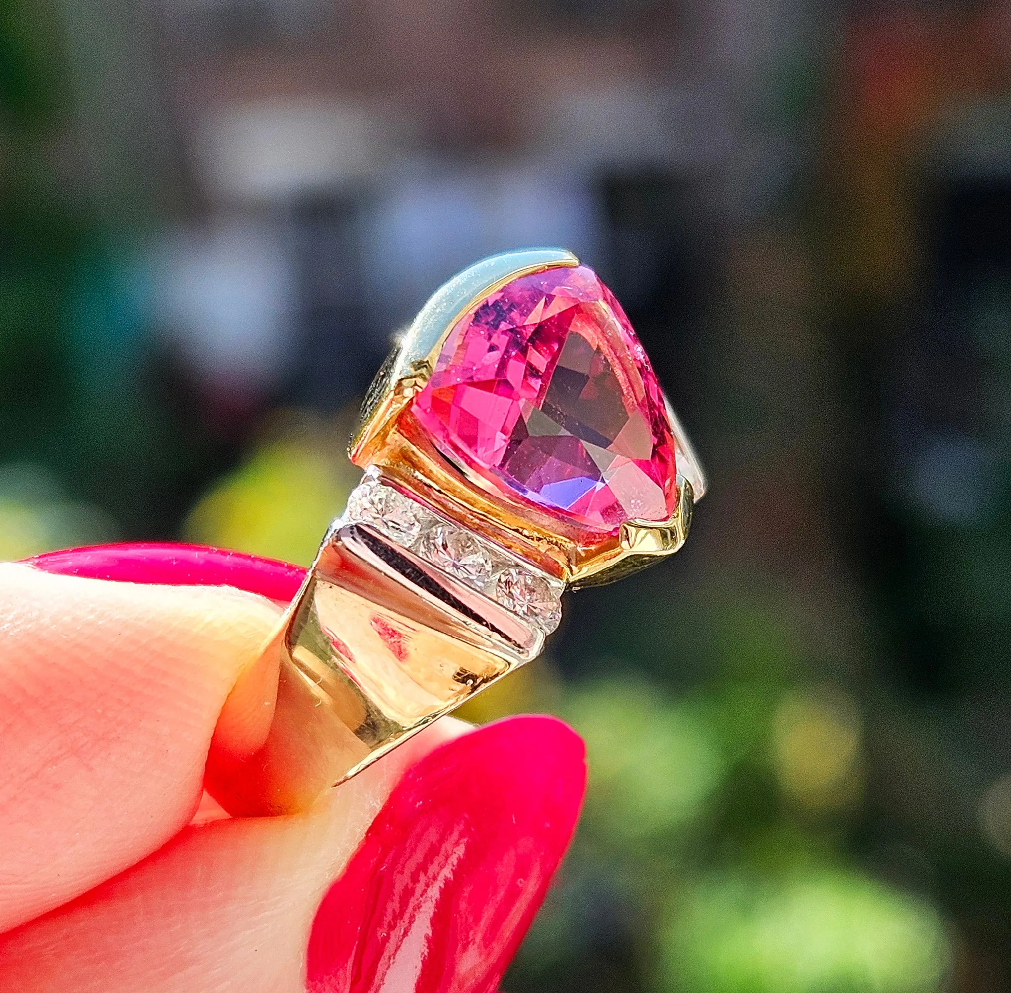 GIA 3.65ct Natural Pink Tourmaline Diamond 18k Yellow Gold Platinum Vintage Ring