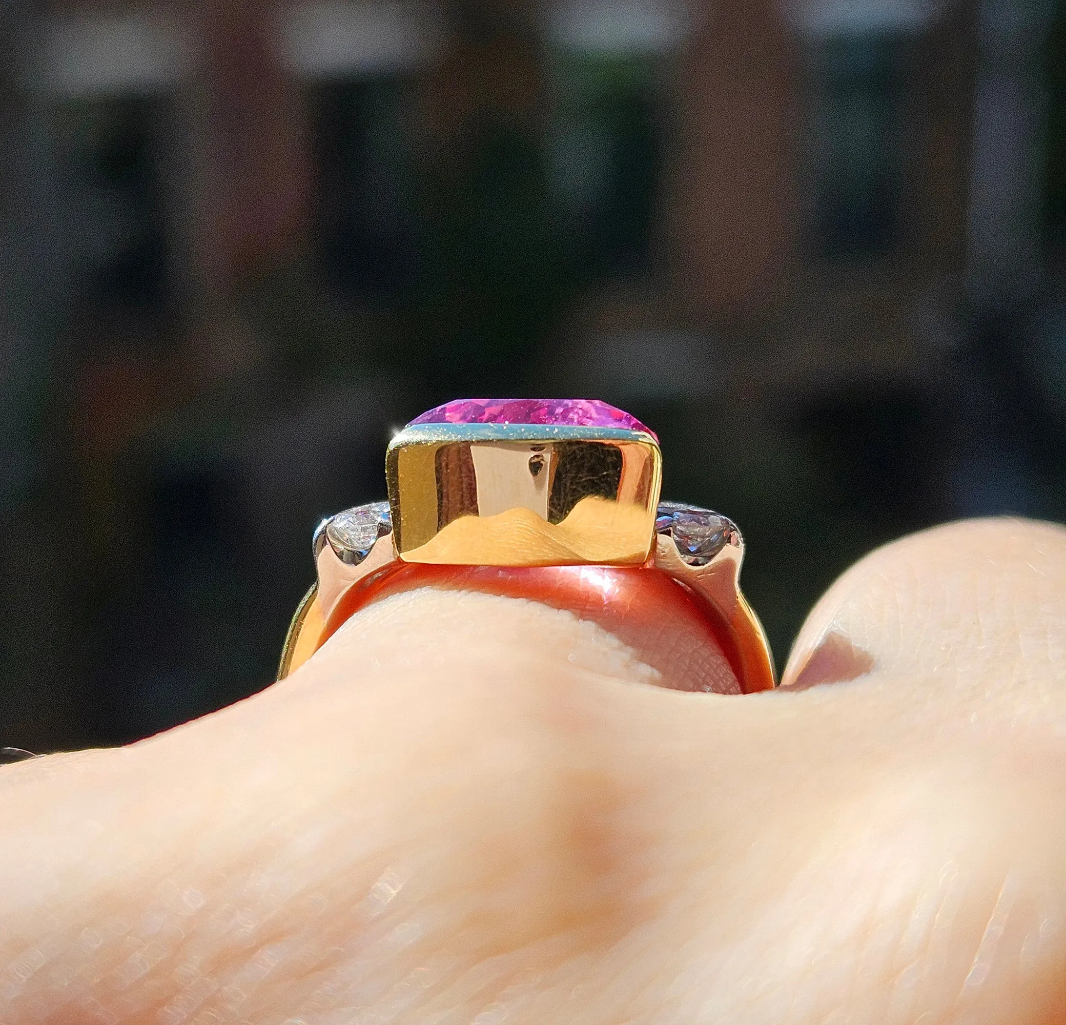 GIA 3.65ct Natural Pink Tourmaline Diamond 18k Yellow Gold Platinum Vintage Ring