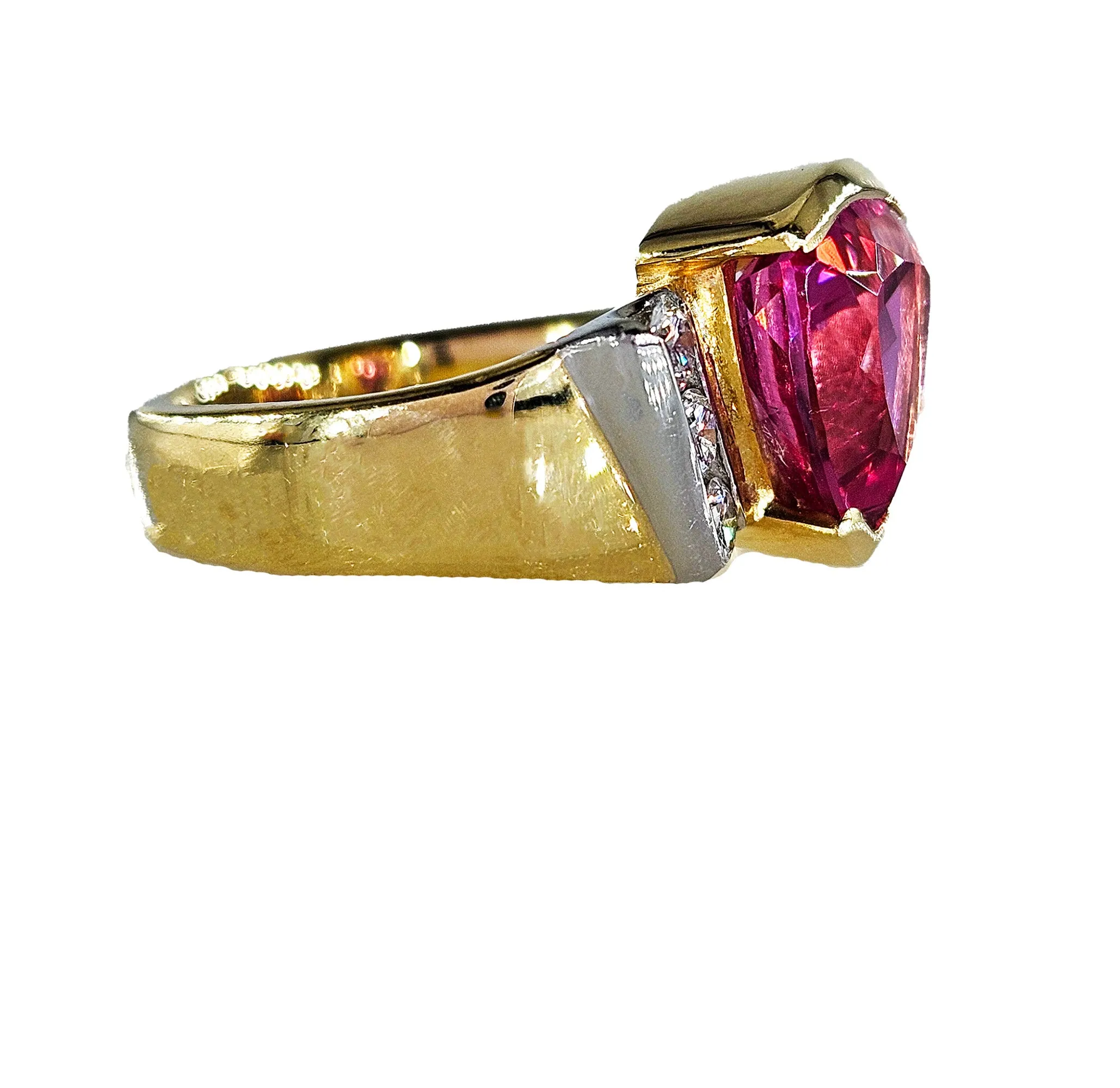 GIA 3.65ct Natural Pink Tourmaline Diamond 18k Yellow Gold Platinum Vintage Ring