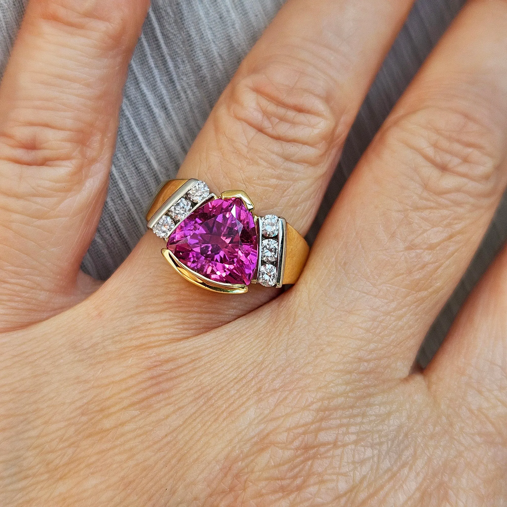 GIA 3.65ct Natural Pink Tourmaline Diamond 18k Yellow Gold Platinum Vintage Ring
