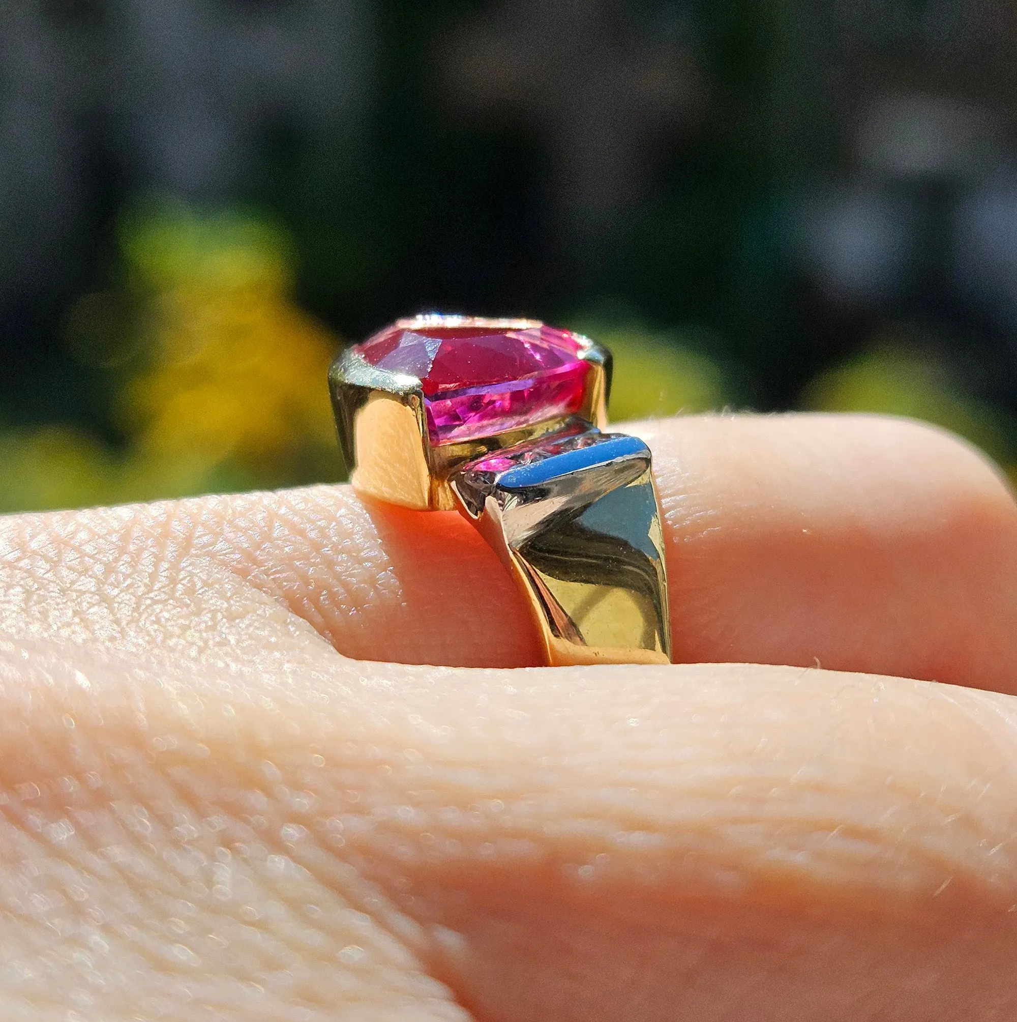 GIA 3.65ct Natural Pink Tourmaline Diamond 18k Yellow Gold Platinum Vintage Ring
