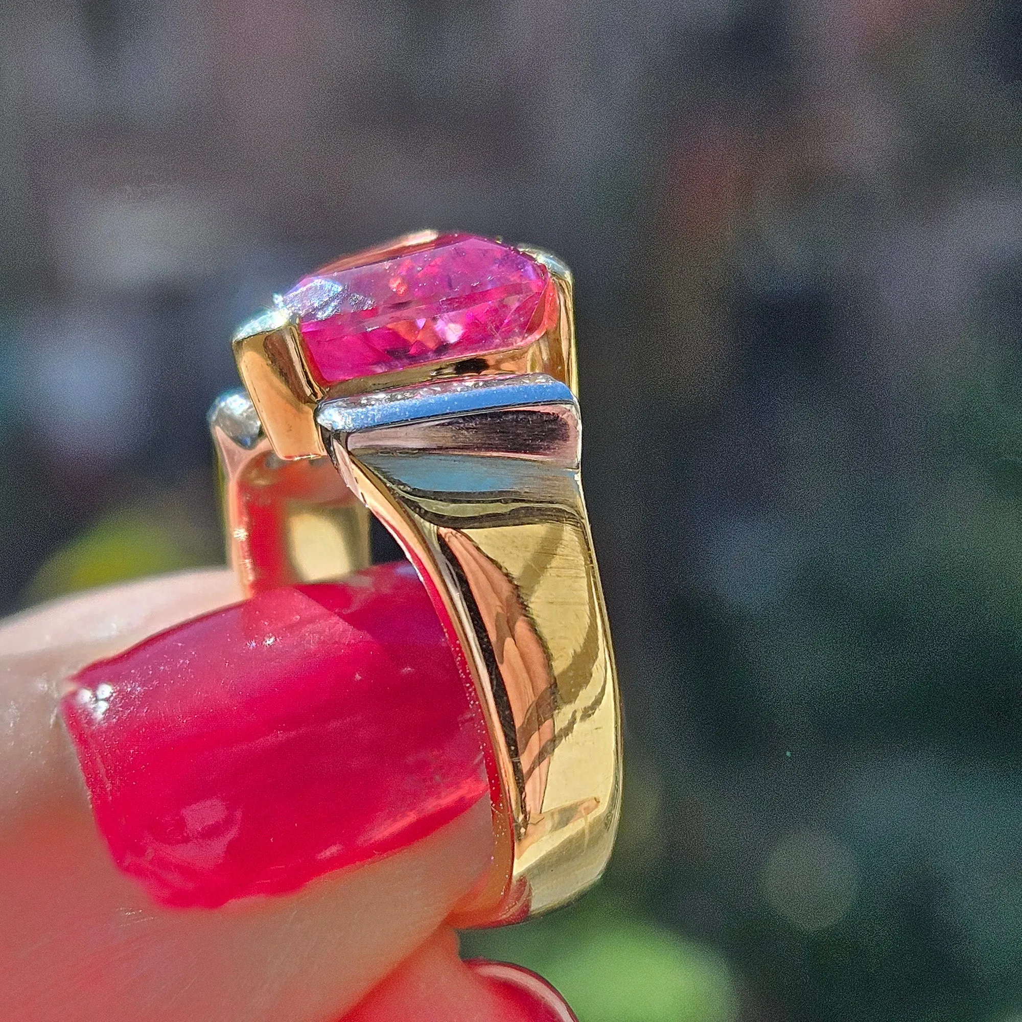 GIA 3.65ct Natural Pink Tourmaline Diamond 18k Yellow Gold Platinum Vintage Ring