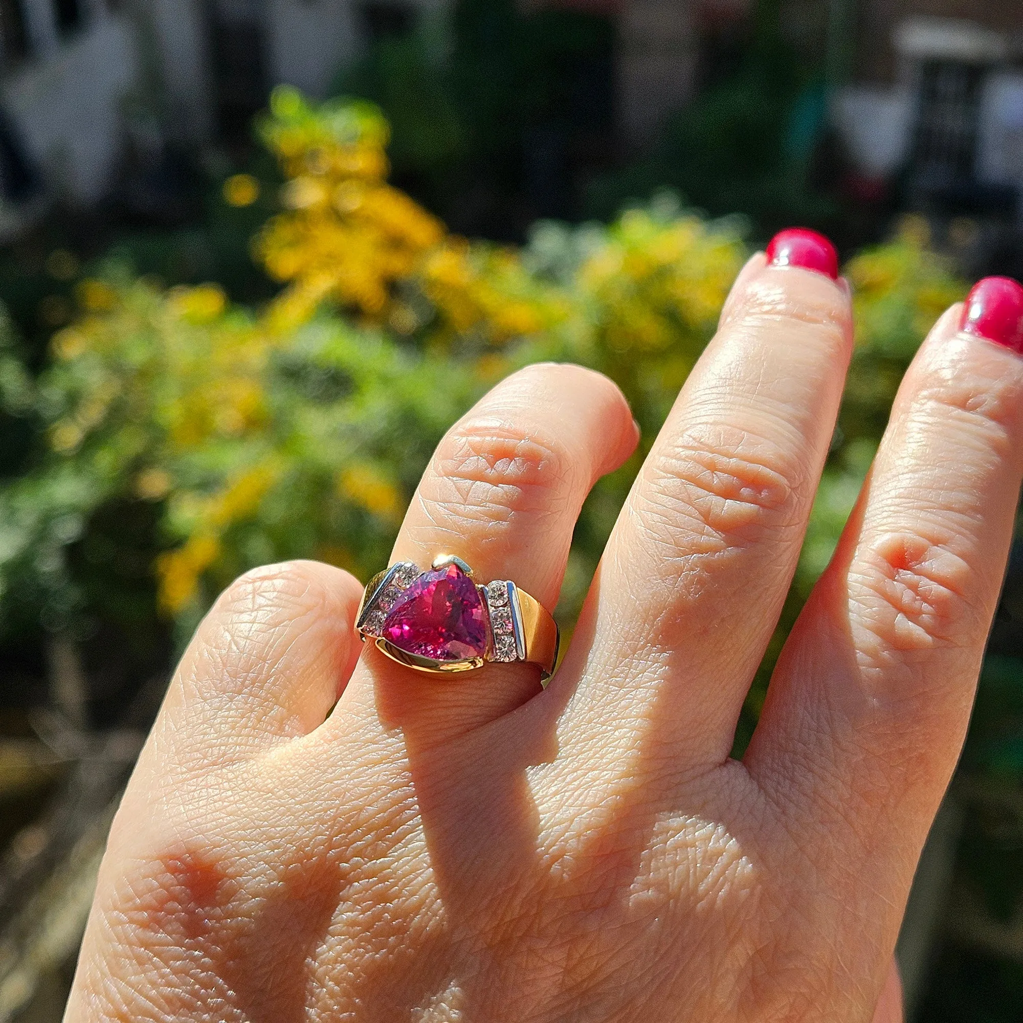 GIA 3.65ct Natural Pink Tourmaline Diamond 18k Yellow Gold Platinum Vintage Ring