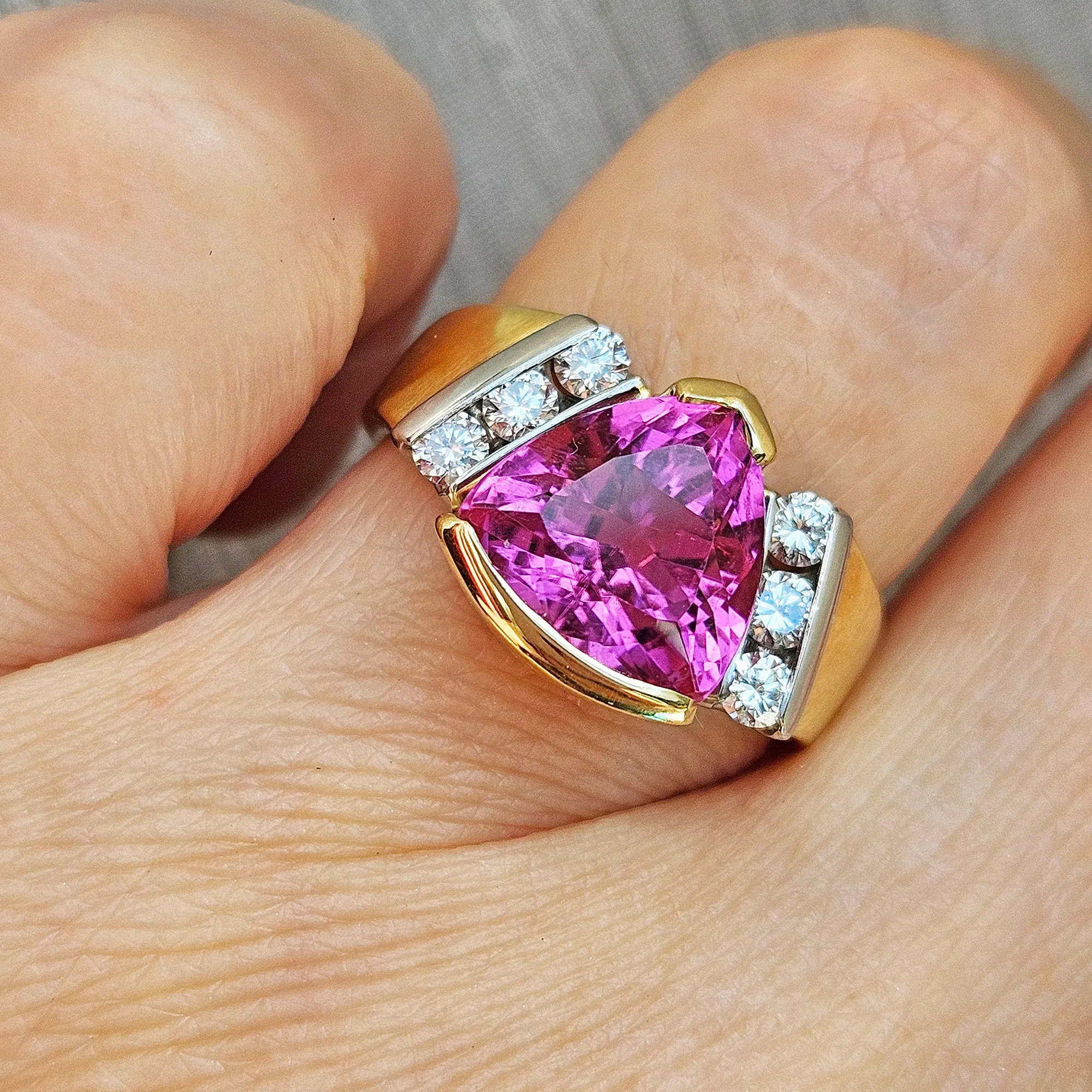 GIA 3.65ct Natural Pink Tourmaline Diamond 18k Yellow Gold Platinum Vintage Ring