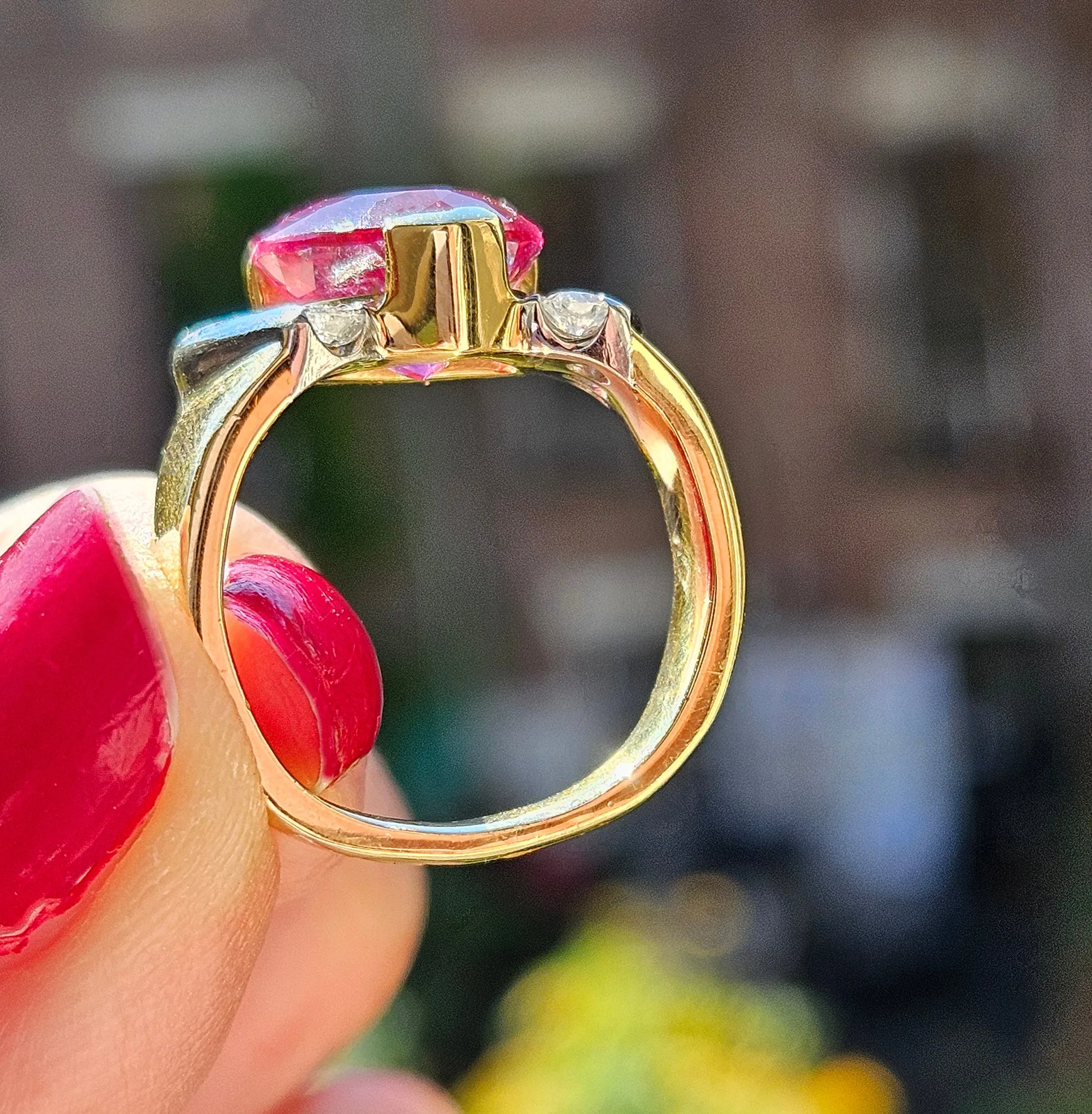 GIA 3.65ct Natural Pink Tourmaline Diamond 18k Yellow Gold Platinum Vintage Ring
