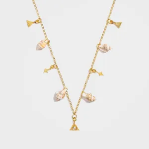 Gold Moonstone Charm Necklace with Tiger Concha Shells - Terra | By Lunar James