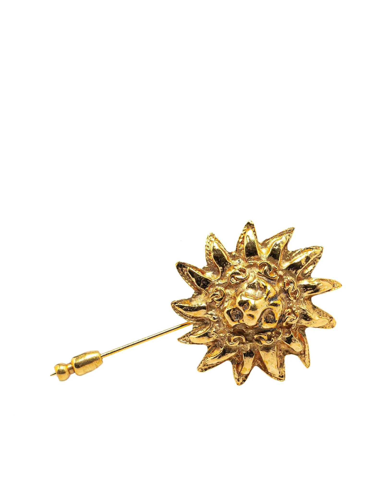 Gold Plated Lion Pin Brooch with Push Lock Closure