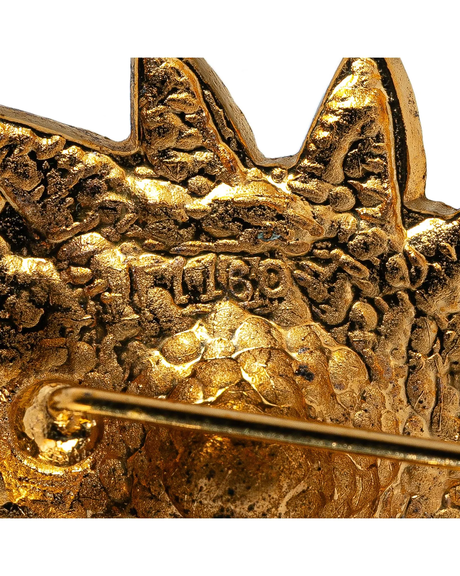Gold Plated Lion Pin Brooch with Push Lock Closure