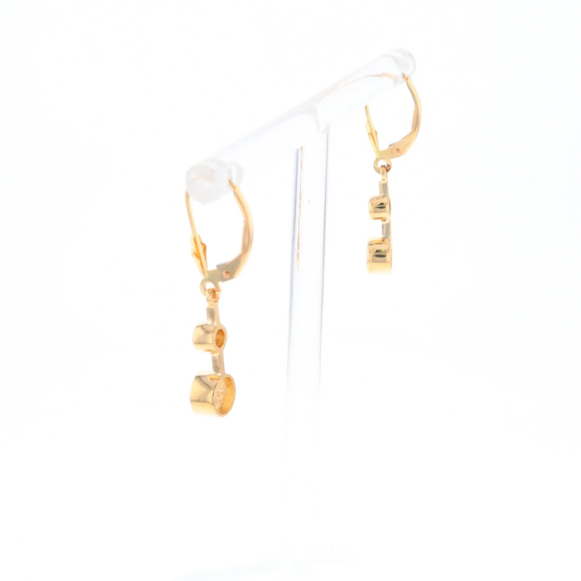 Gold Quartz Earrings Circle Shape Inlaid with .20ctw Diamonds Lever Backs