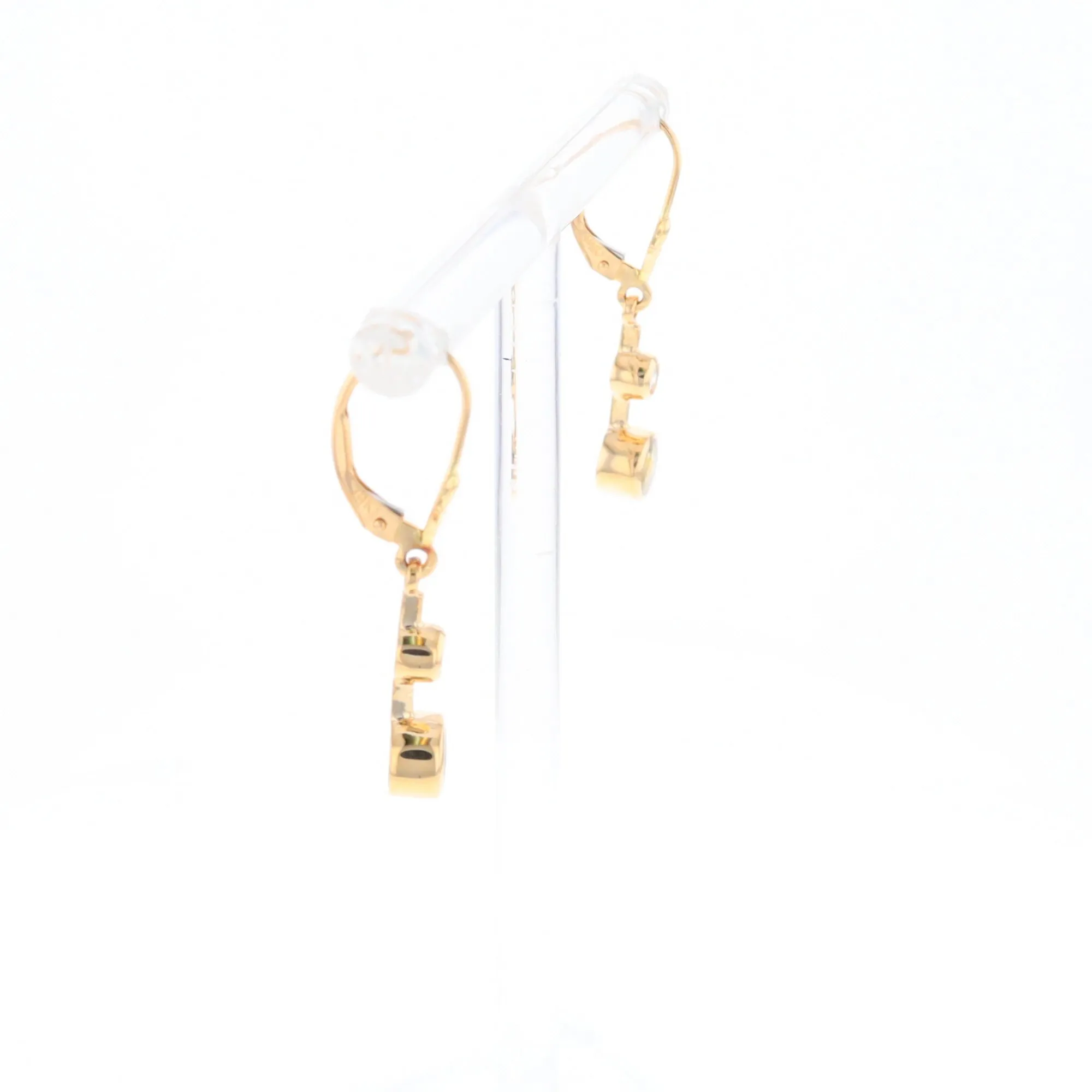 Gold Quartz Earrings Circle Shape Inlaid with .20ctw Diamonds Lever Backs