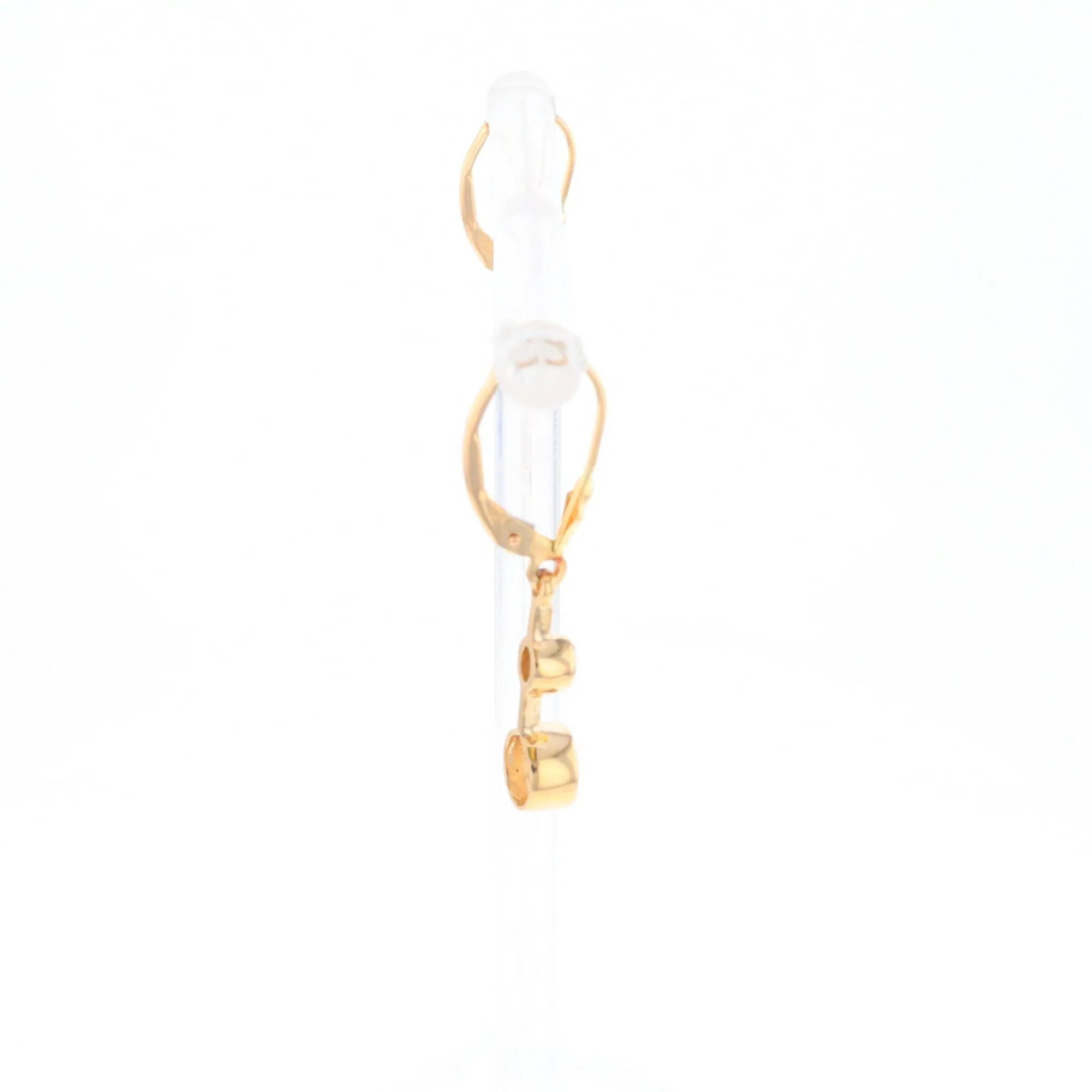 Gold Quartz Earrings Circle Shape Inlaid with .20ctw Diamonds Lever Backs