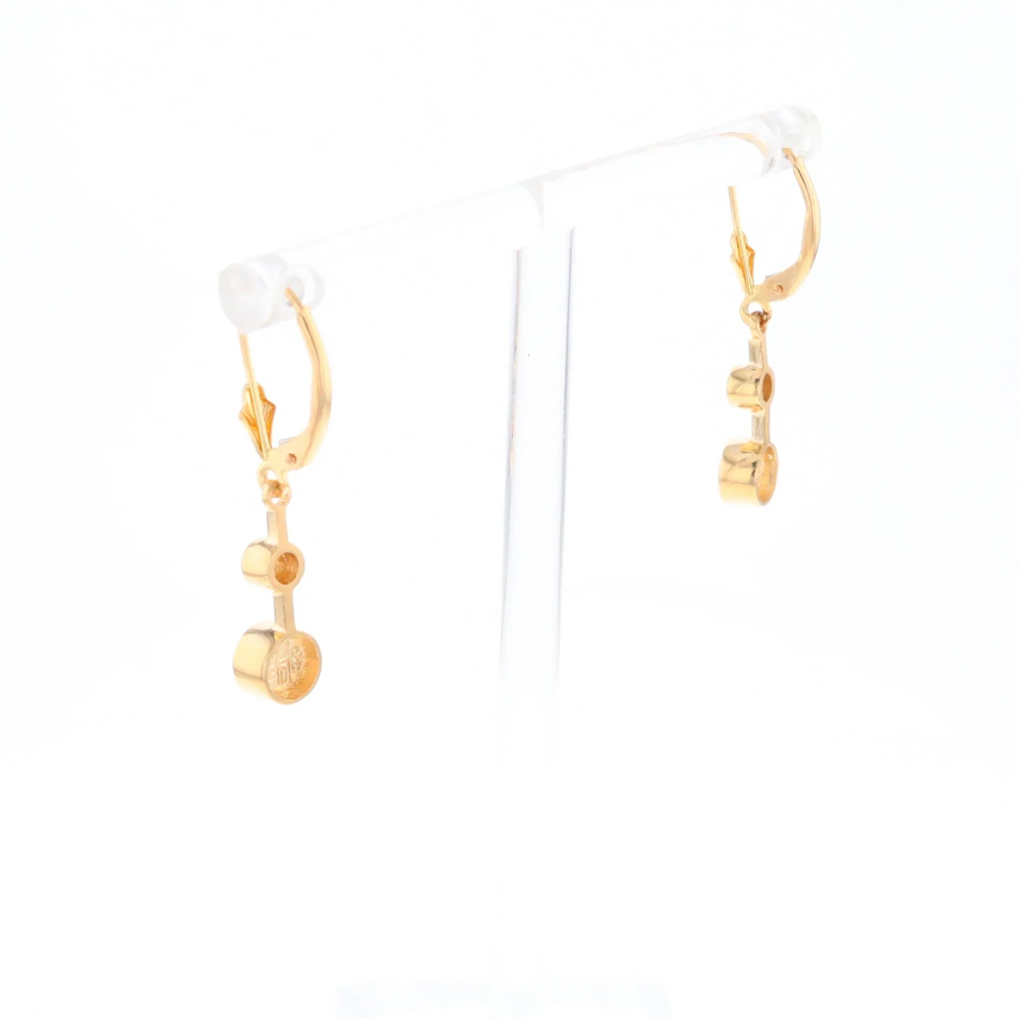 Gold Quartz Earrings Circle Shape Inlaid with .20ctw Diamonds Lever Backs
