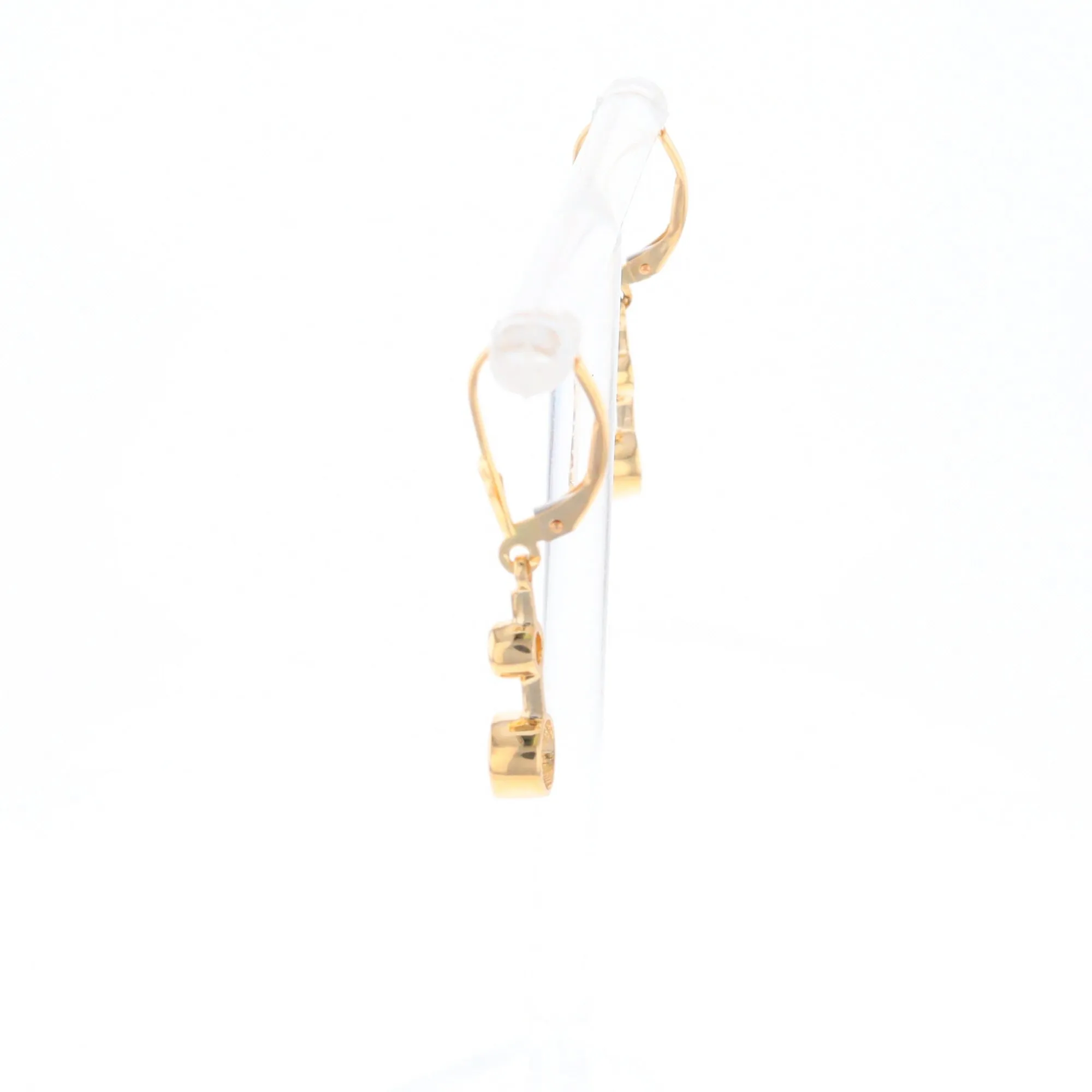 Gold Quartz Earrings Circle Shape Inlaid with .20ctw Diamonds Lever Backs