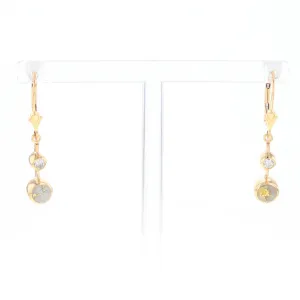 Gold Quartz Earrings Circle Shape Inlaid with .20ctw Diamonds Lever Backs