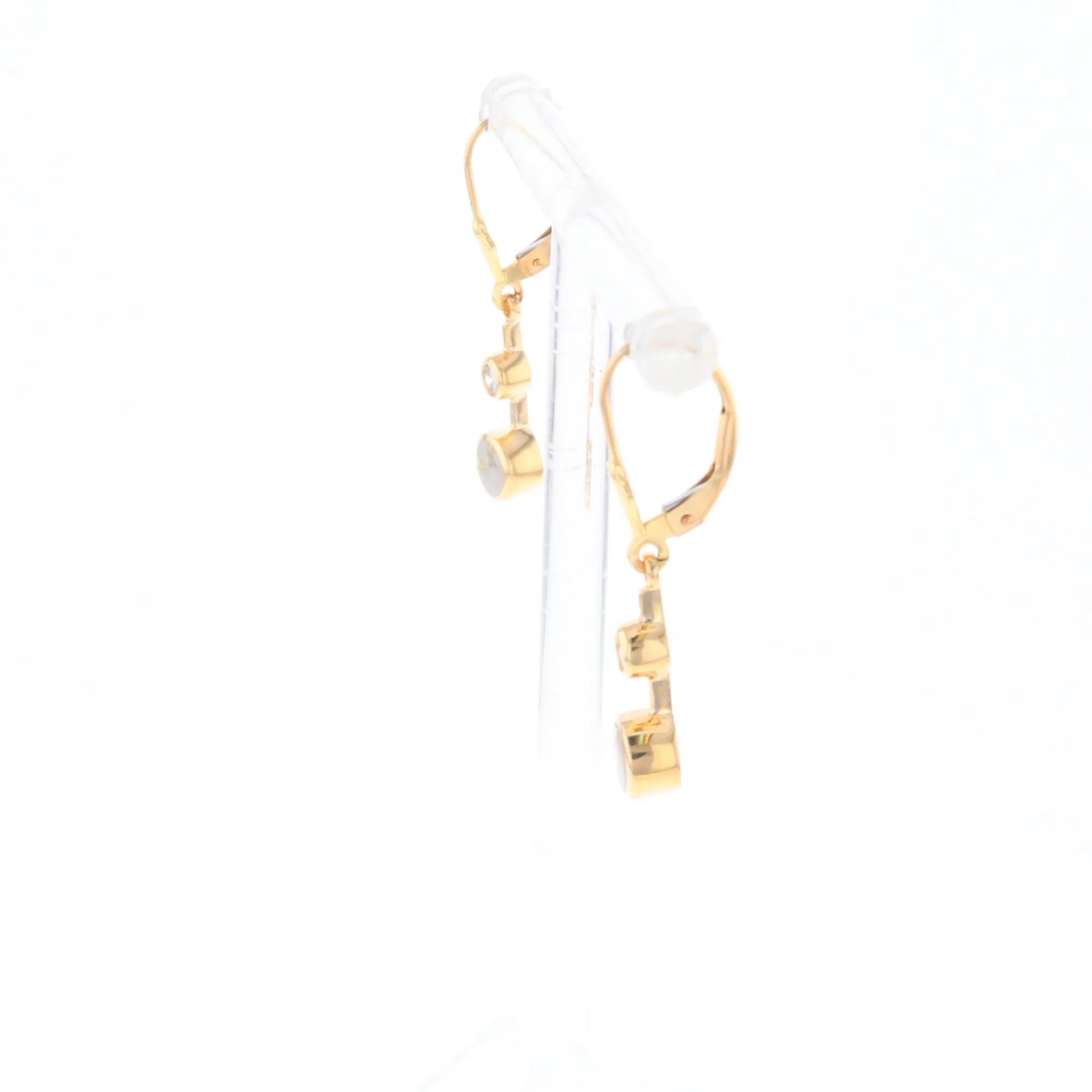 Gold Quartz Earrings Circle Shape Inlaid with .20ctw Diamonds Lever Backs