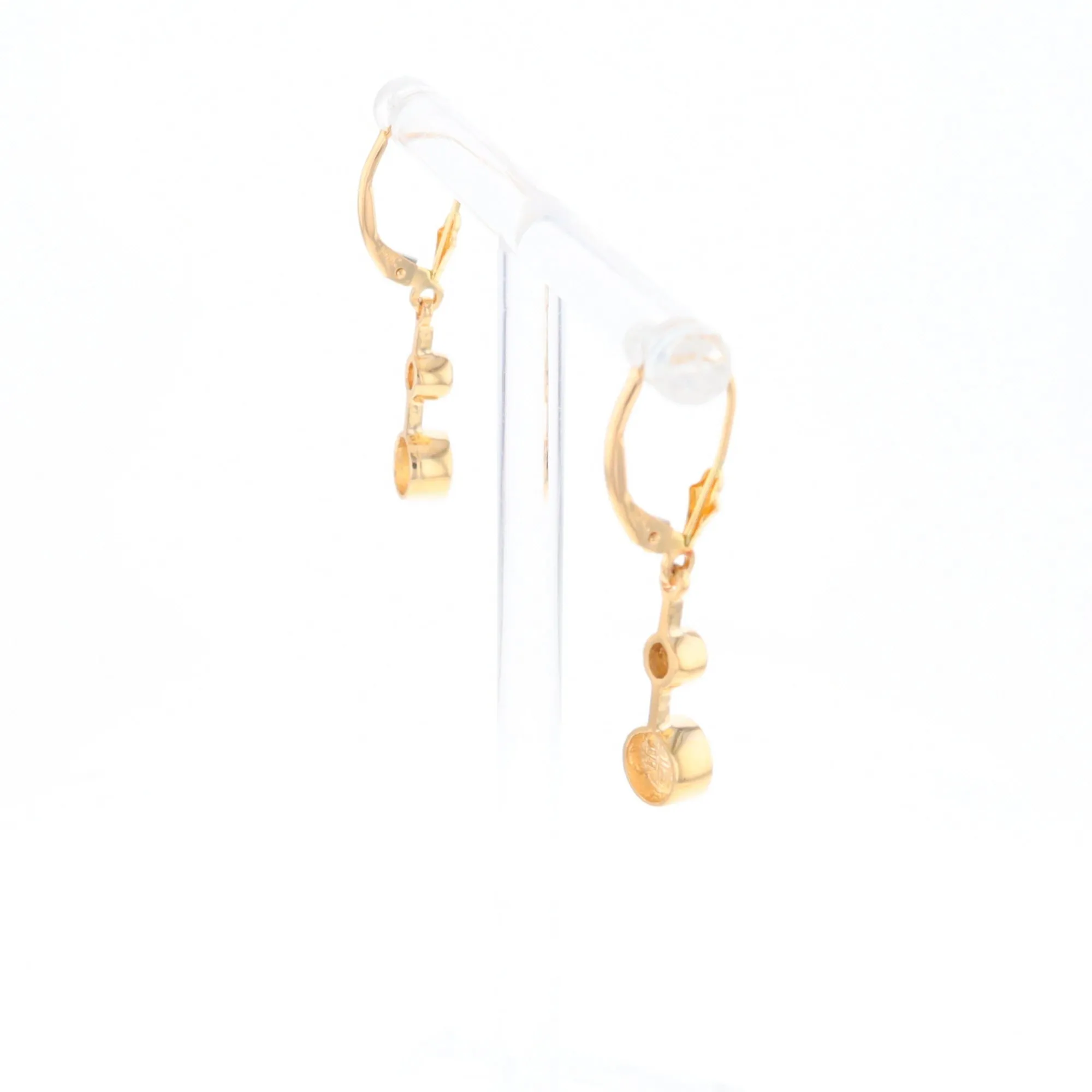 Gold Quartz Earrings Circle Shape Inlaid with .20ctw Diamonds Lever Backs