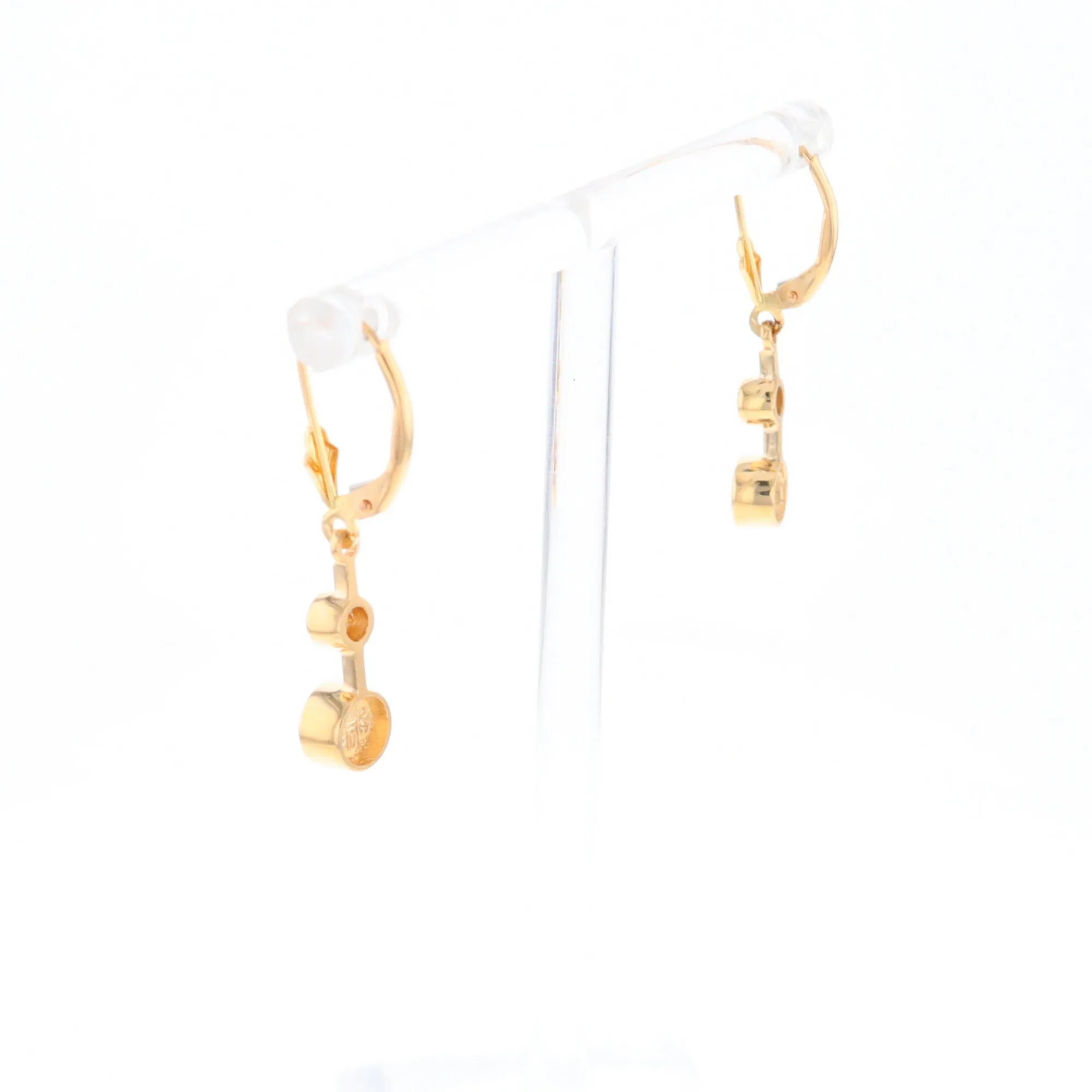 Gold Quartz Earrings Circle Shape Inlaid with .20ctw Diamonds Lever Backs