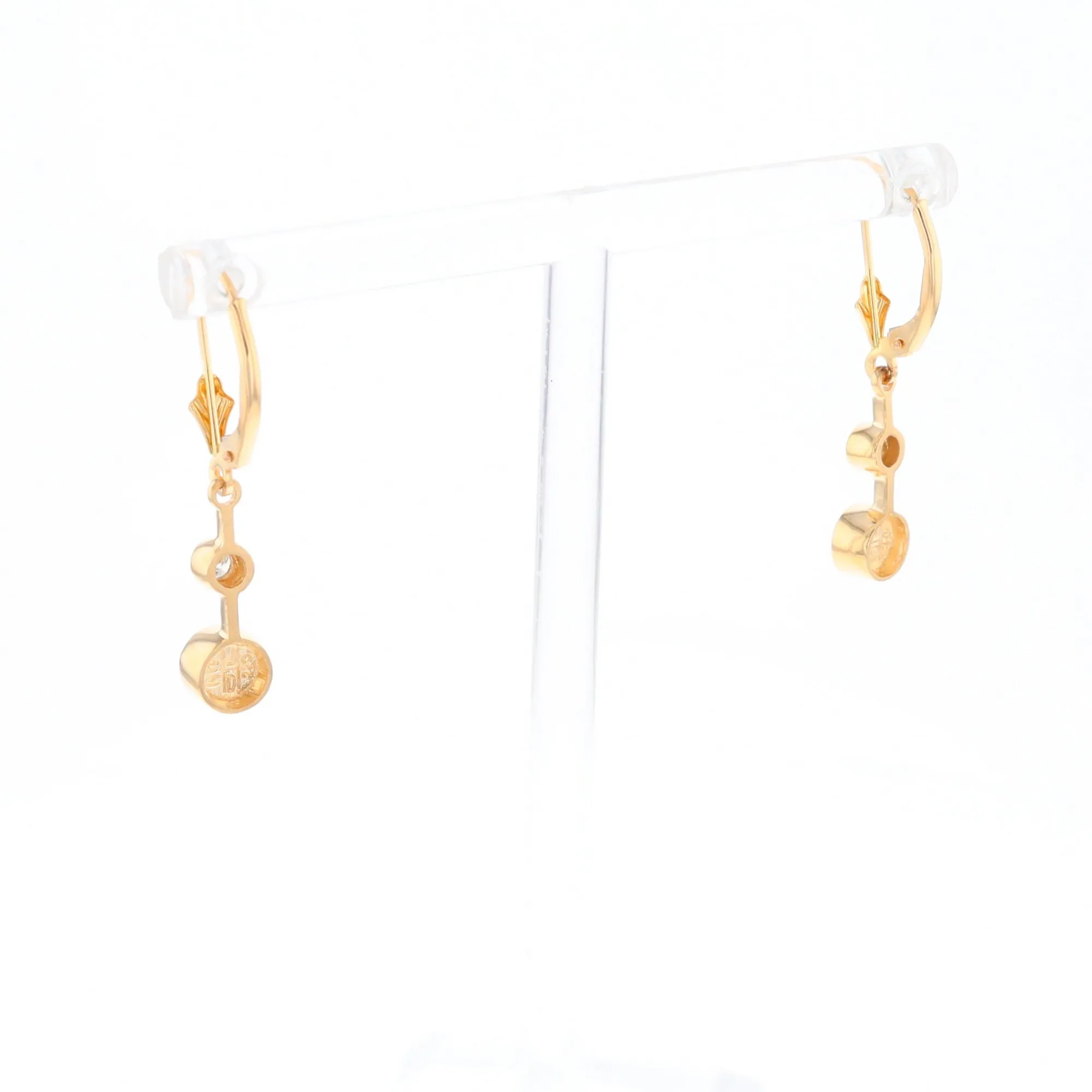 Gold Quartz Earrings Circle Shape Inlaid with .20ctw Diamonds Lever Backs