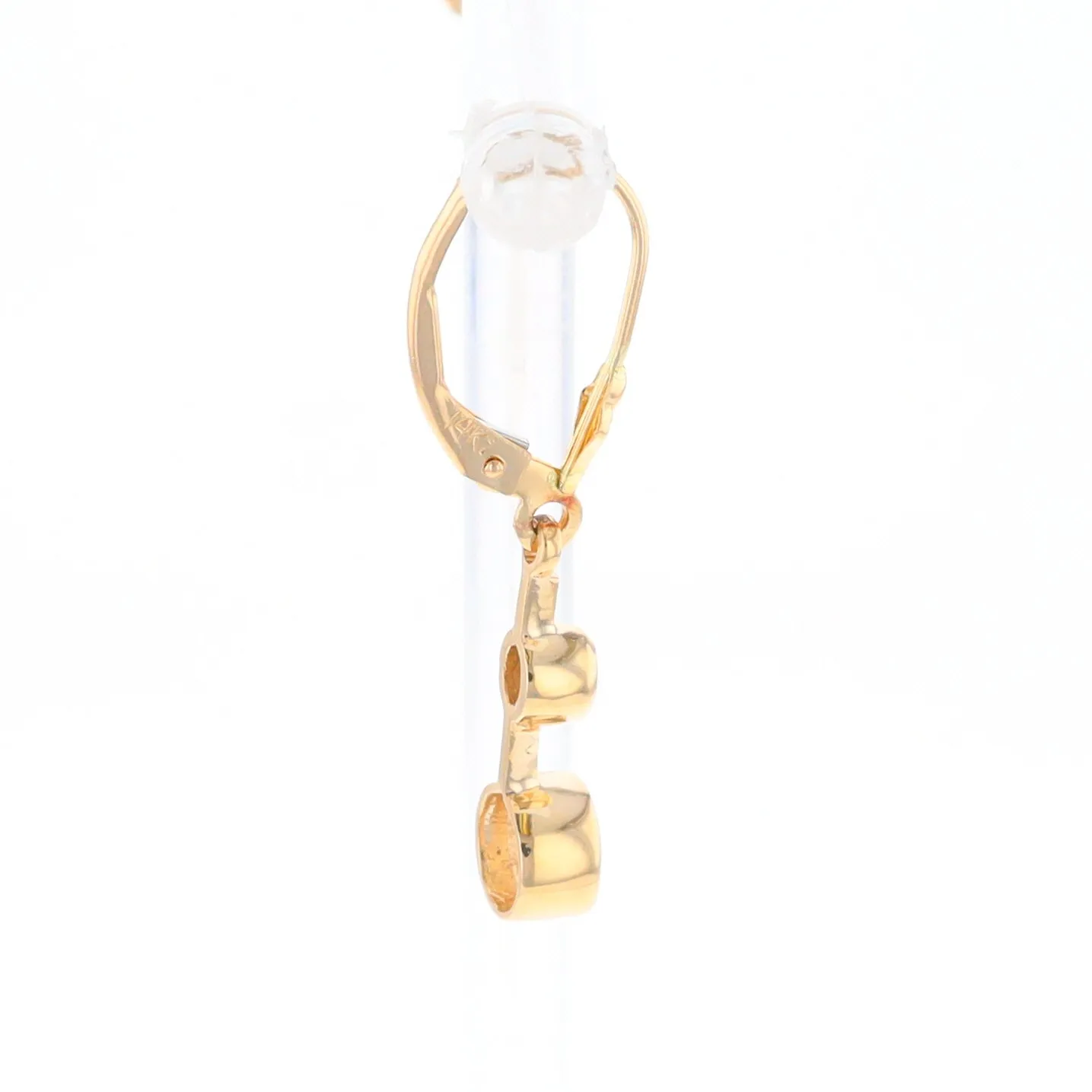 Gold Quartz Earrings Circle Shape Inlaid with .20ctw Diamonds Lever Backs