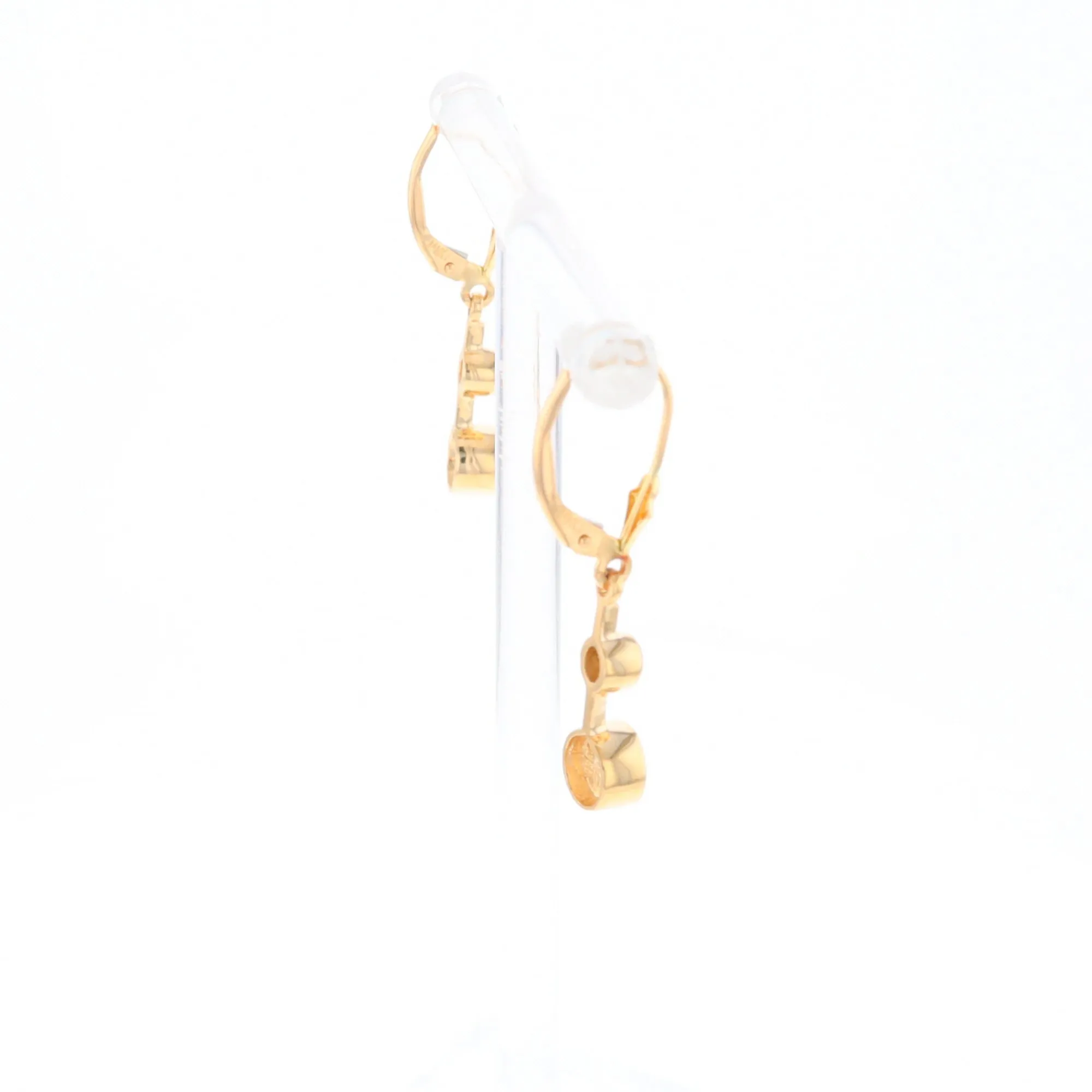 Gold Quartz Earrings Circle Shape Inlaid with .20ctw Diamonds Lever Backs