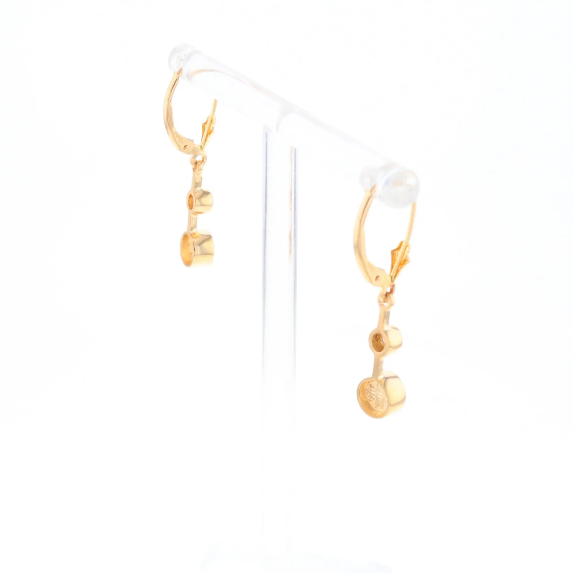 Gold Quartz Earrings Circle Shape Inlaid with .20ctw Diamonds Lever Backs