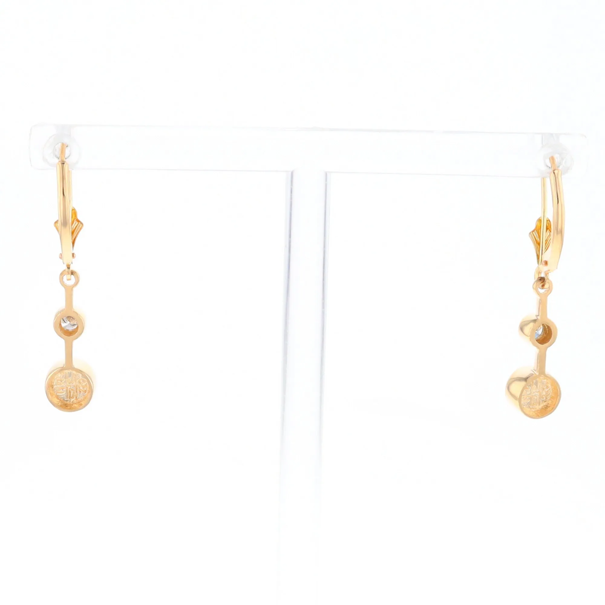 Gold Quartz Earrings Circle Shape Inlaid with .20ctw Diamonds Lever Backs
