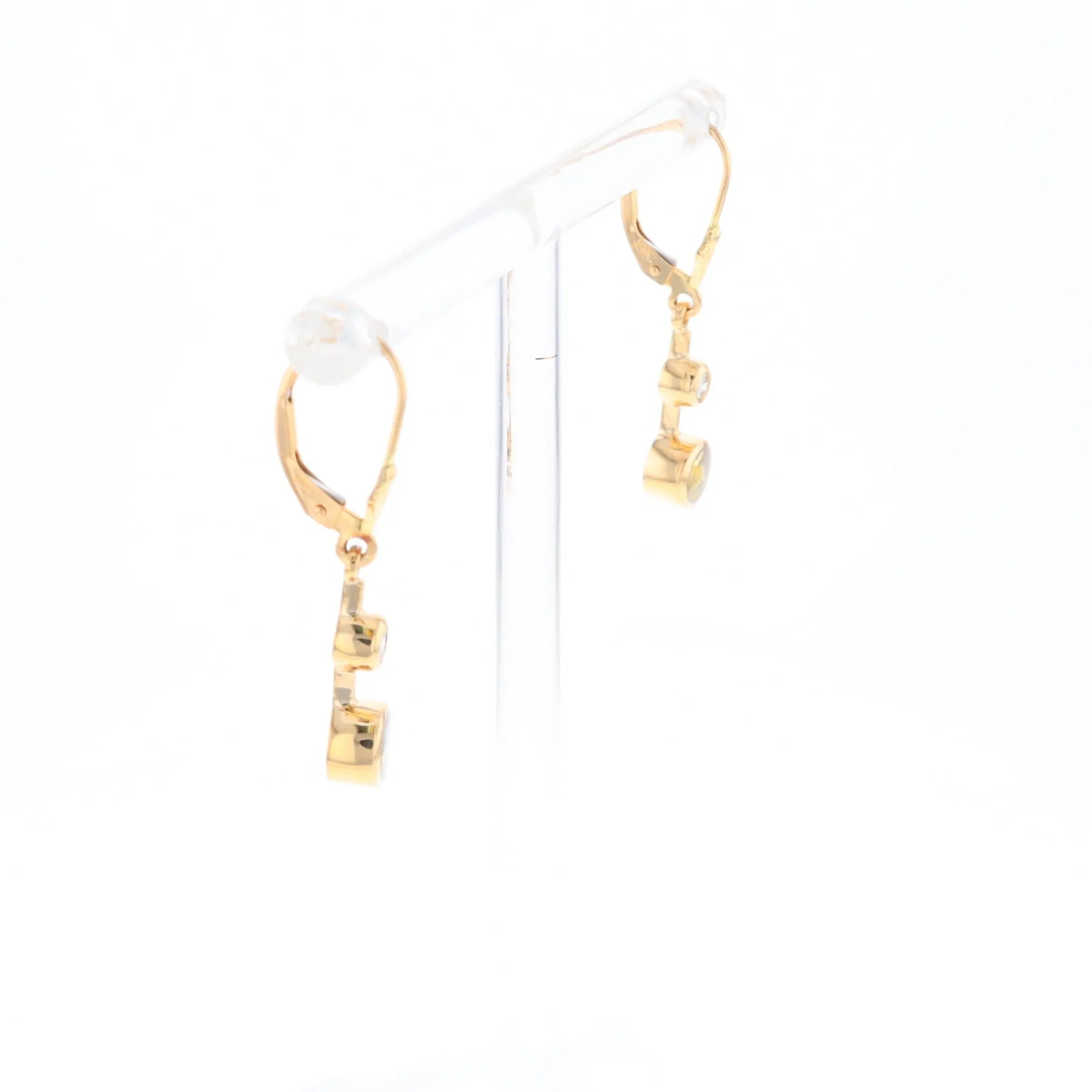 Gold Quartz Earrings Circle Shape Inlaid with .20ctw Diamonds Lever Backs