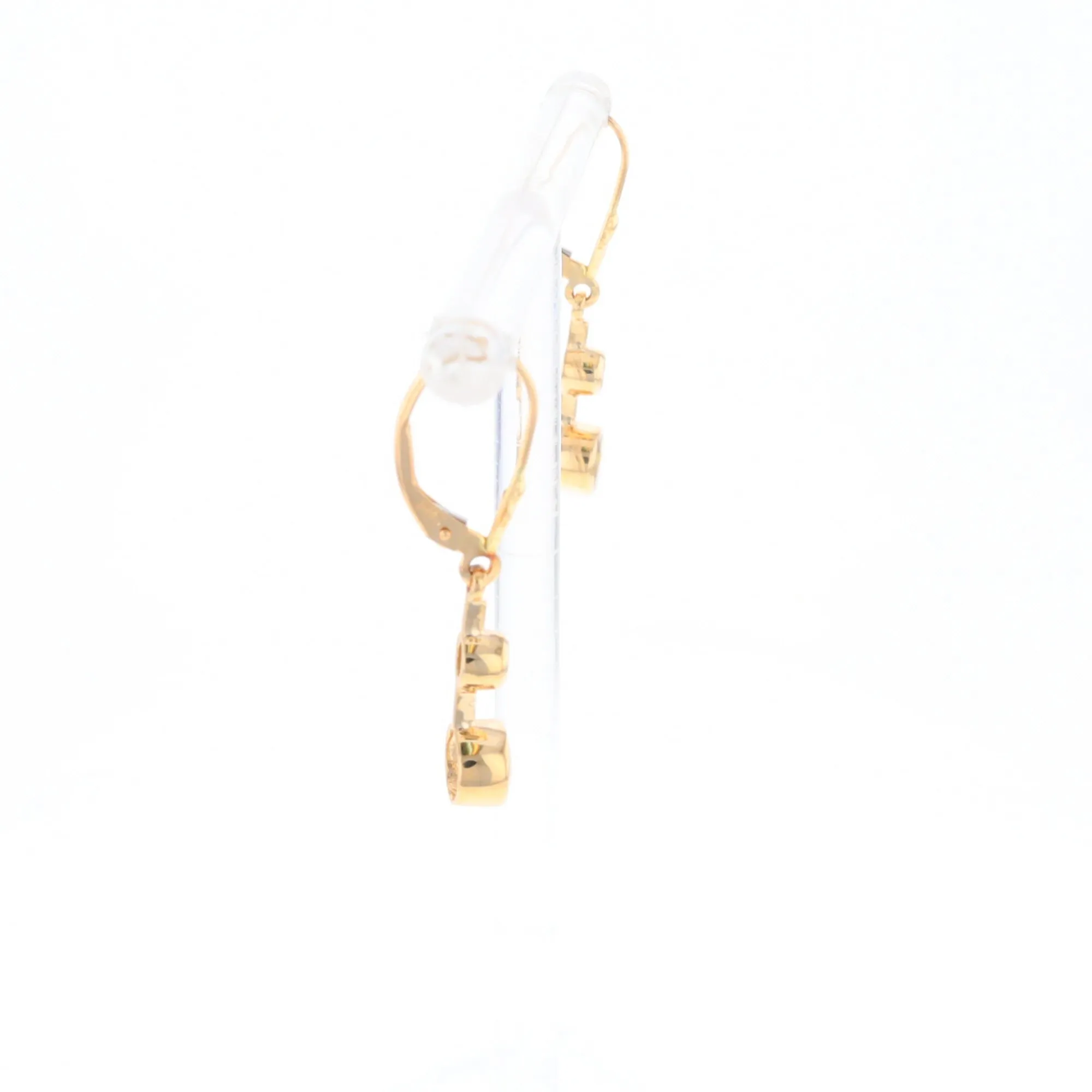 Gold Quartz Earrings Circle Shape Inlaid with .20ctw Diamonds Lever Backs