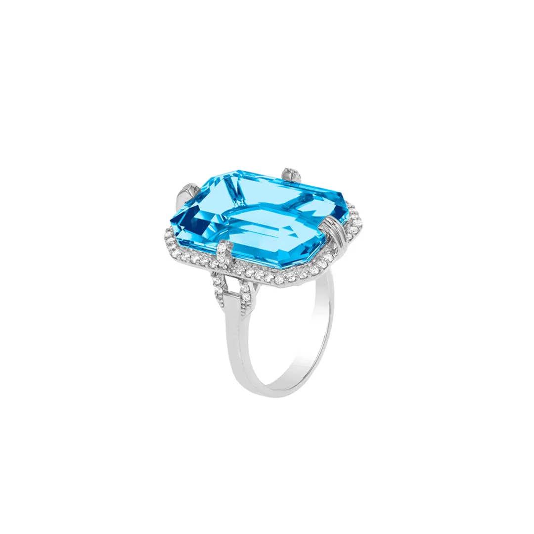 Goshwara Gossip Blue Topaz Emerald Cut Ring JR0142-BT-W