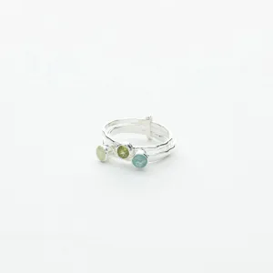 Green Stones 3 Ring Set in Silver