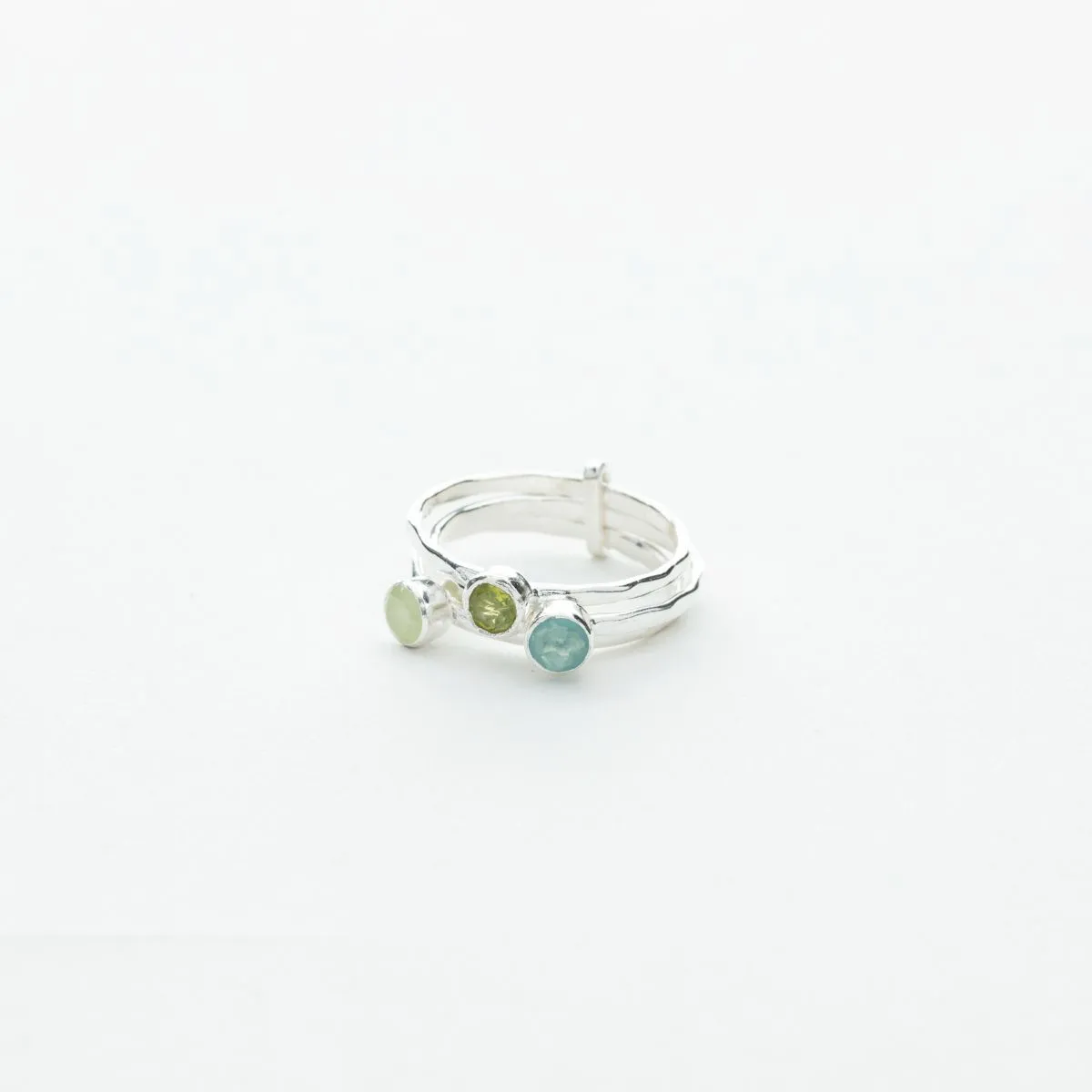 Green Stones 3 Ring Set in Silver