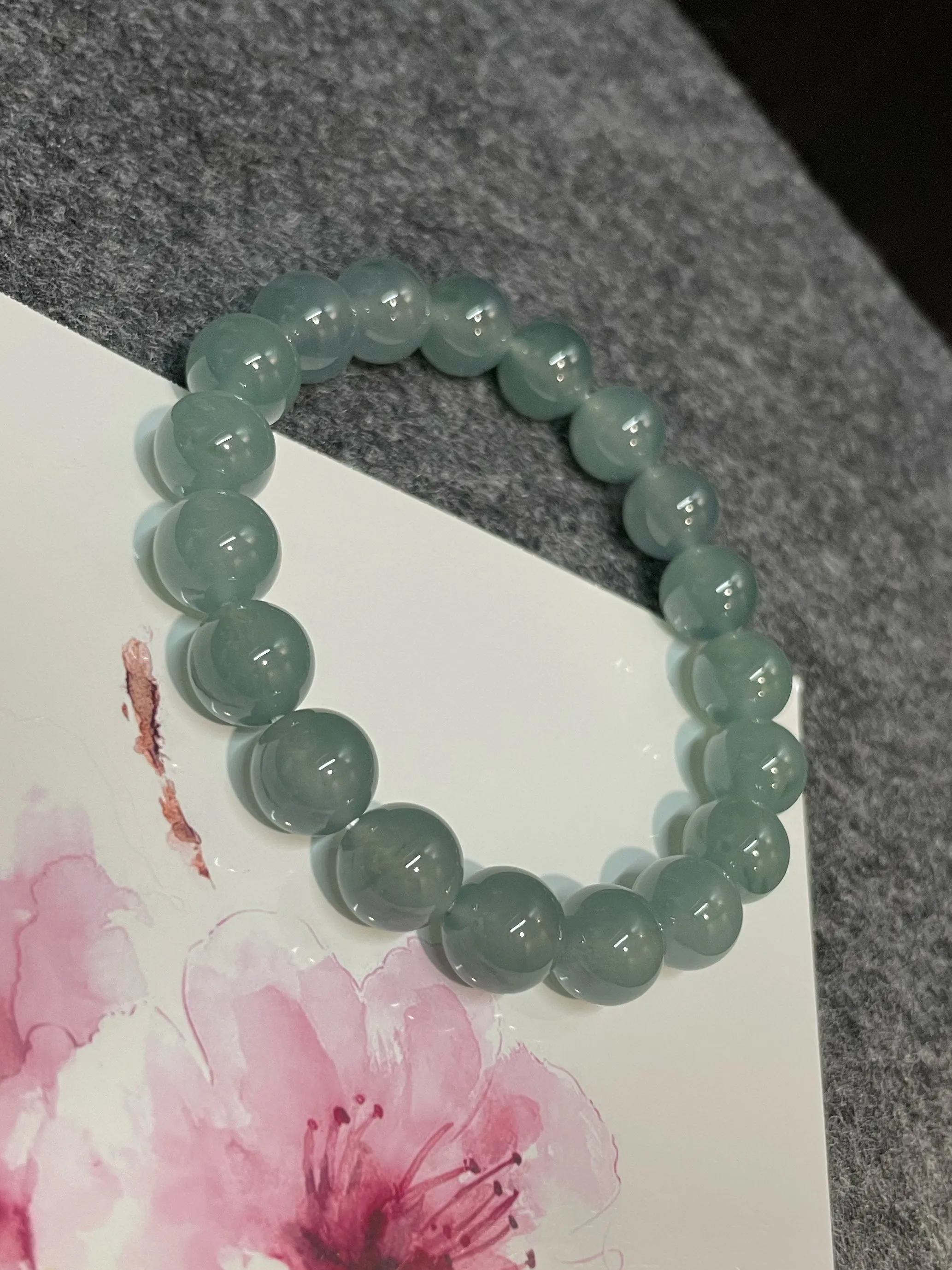 Greenish Blue Jade Bracelet - Round Beads (NJBA111)