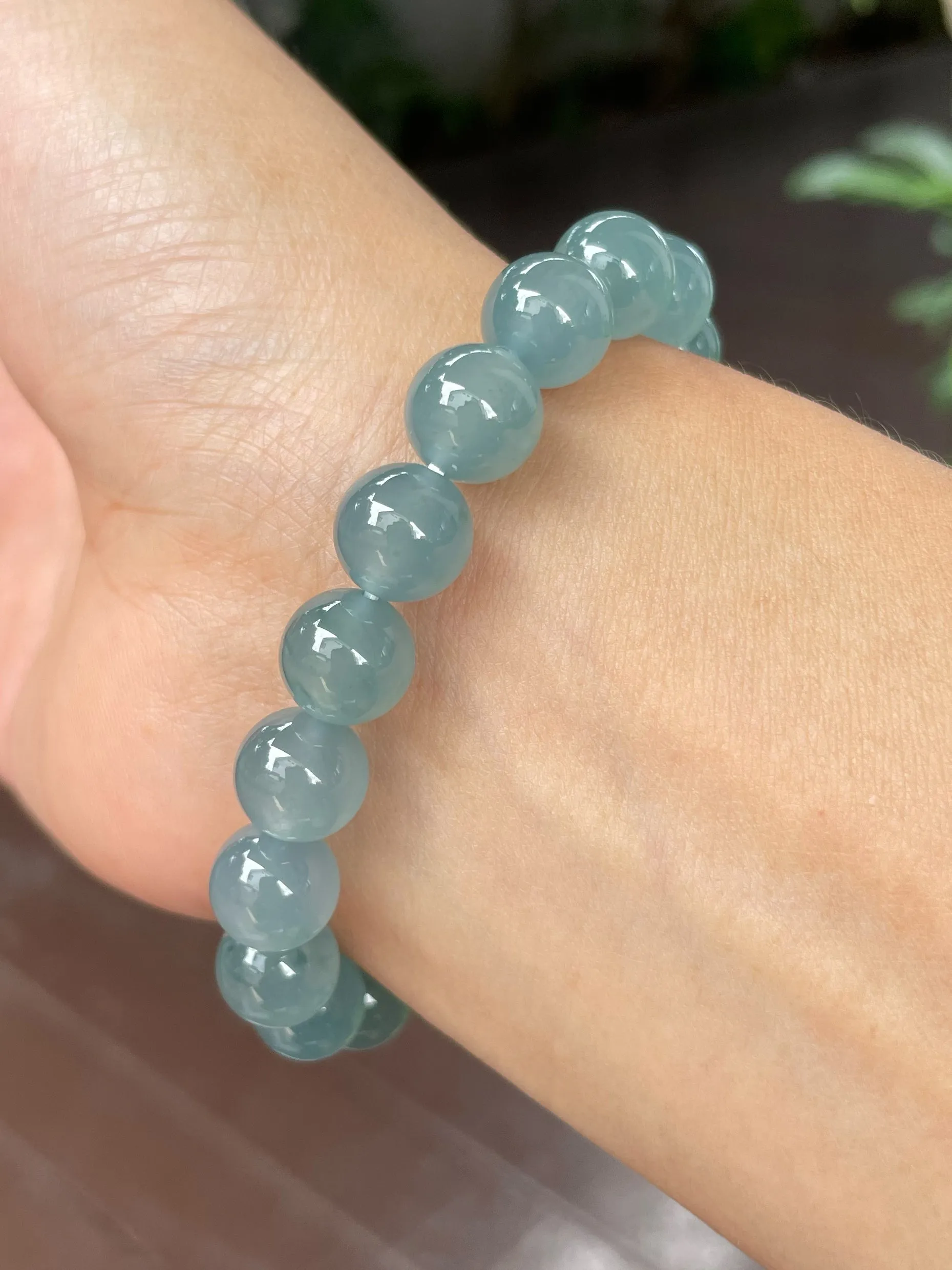 Greenish Blue Jade Bracelet - Round Beads (NJBA111)