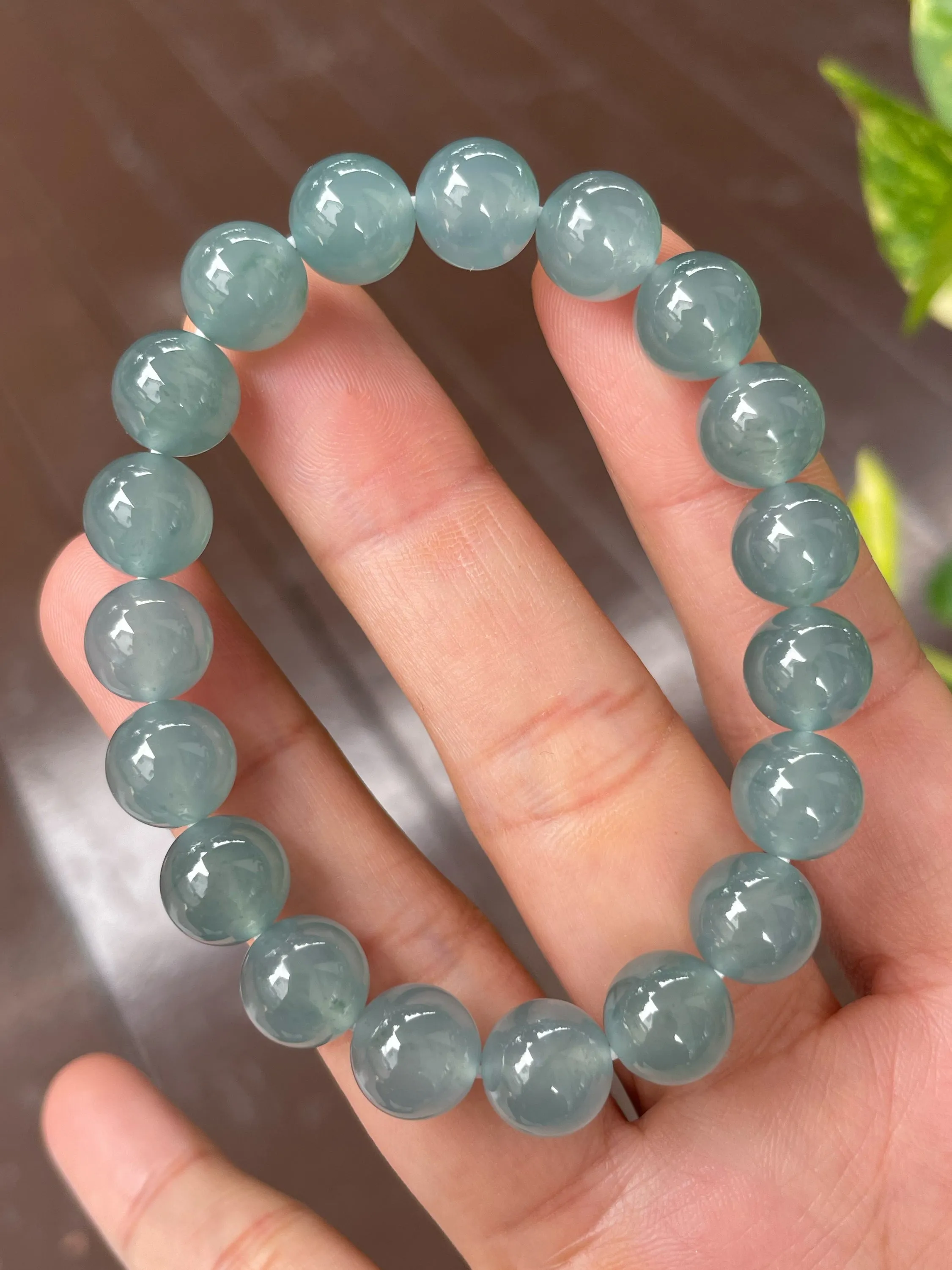 Greenish Blue Jade Bracelet - Round Beads (NJBA111)