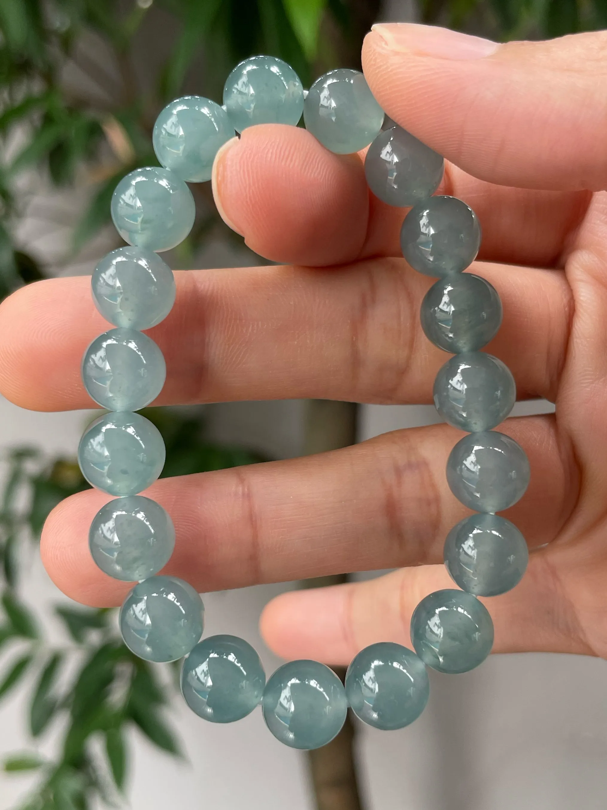 Greenish Blue Jade Bracelet - Round Beads (NJBA111)